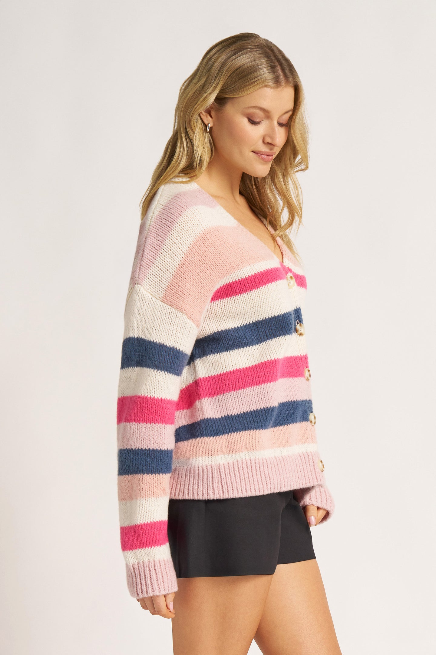 LUCCA STRIPE CARDIGAN - BLUSH
