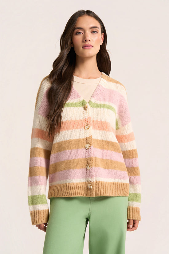 LUCCA STRIPE CARDIGAN - CAMEL