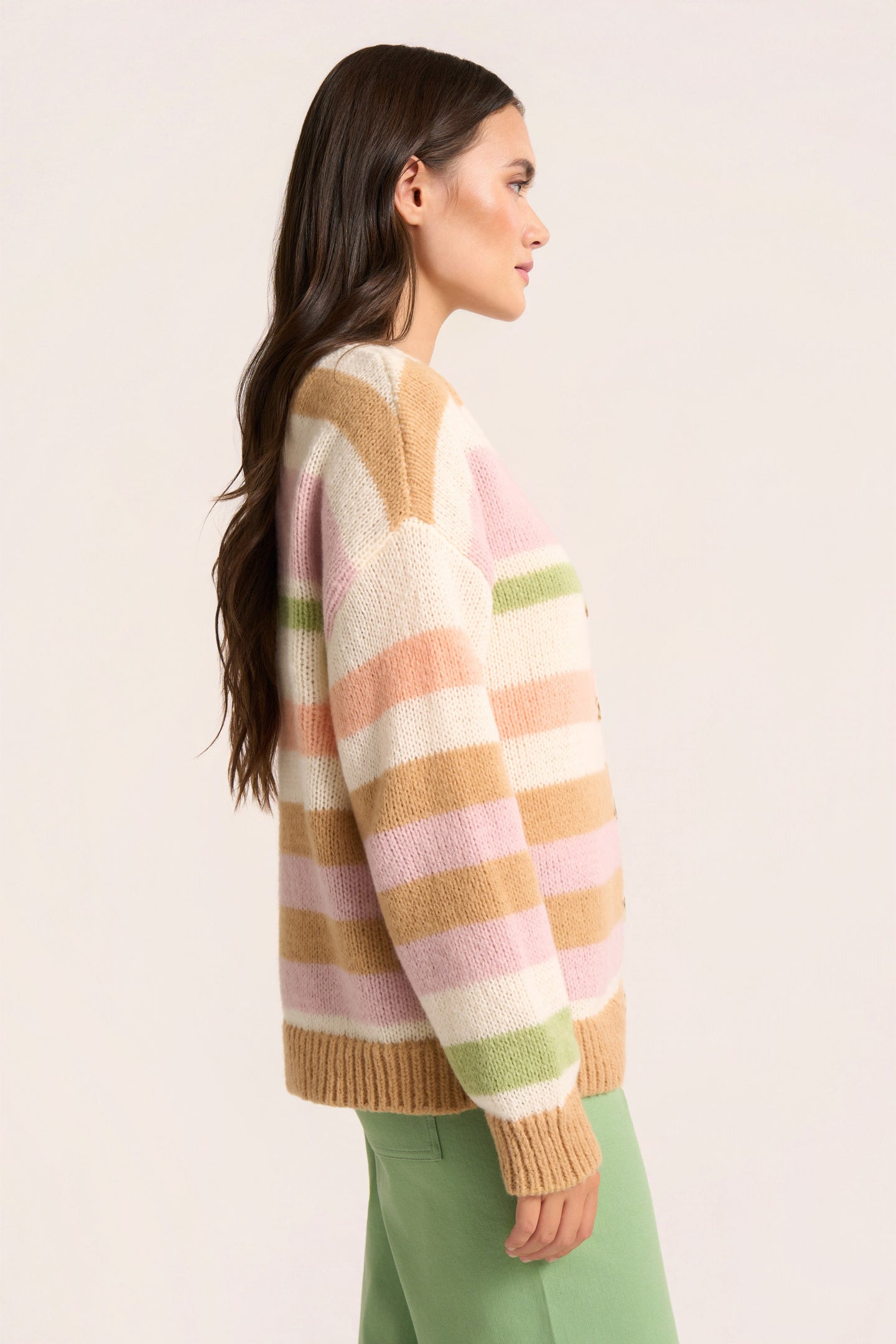 LUCCA STRIPE CARDIGAN - CAMEL