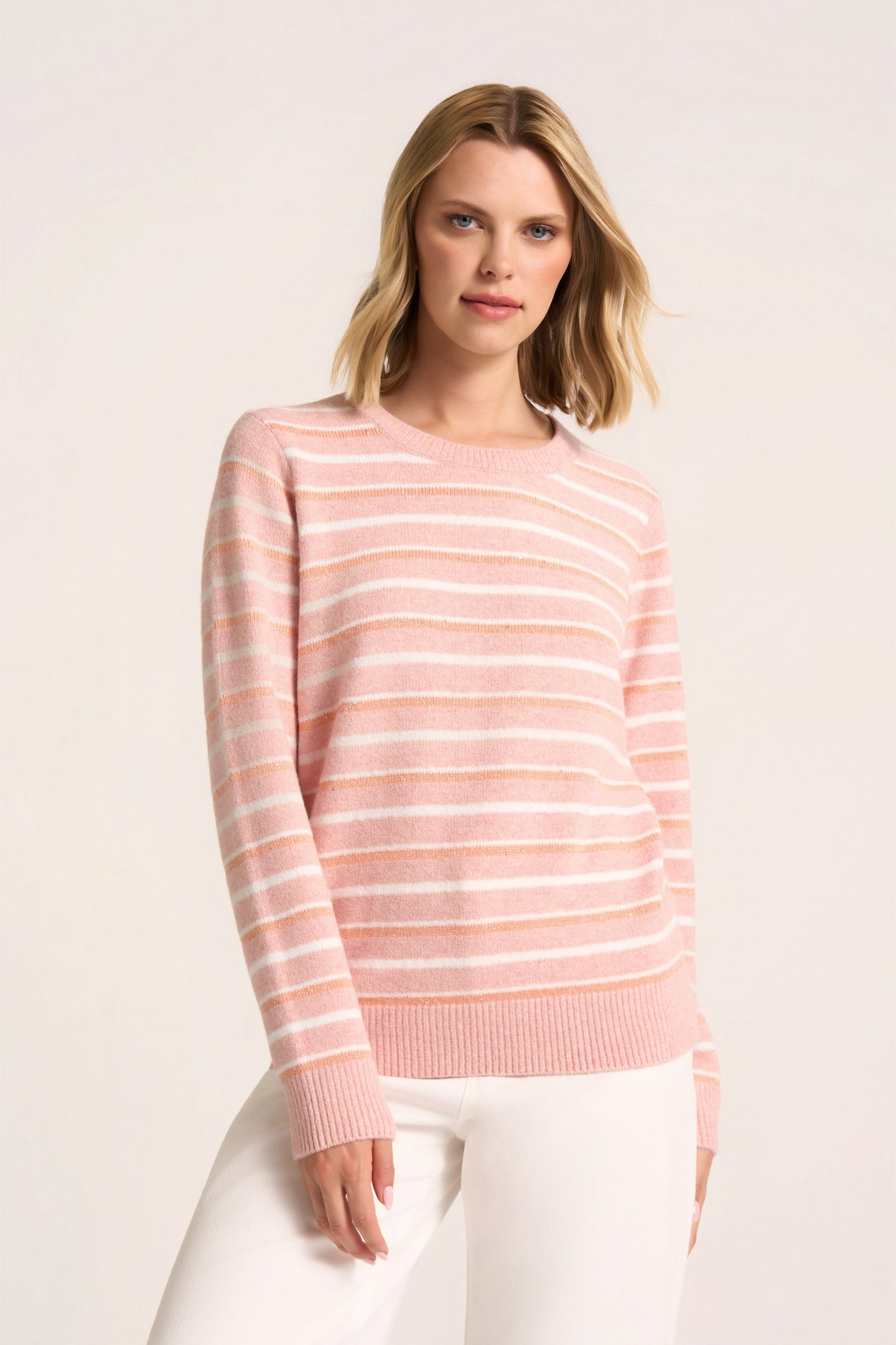 SOPHIA STRIPE SWEATER - HEATHER PTL/COR