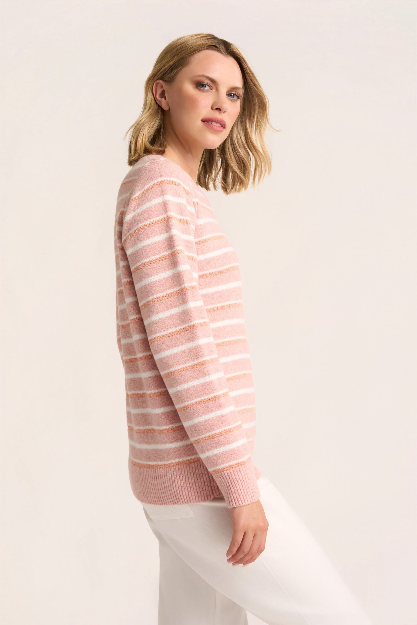 SOPHIA STRIPE SWEATER - HEATHER PTL/COR