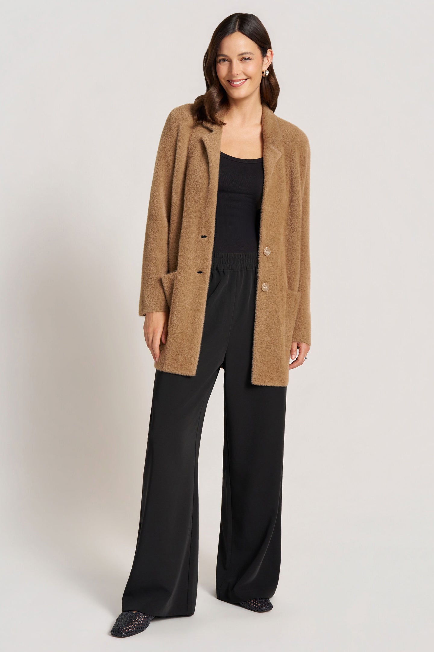 VESPER TWO-BUTTON COATIGAN - CAMEL