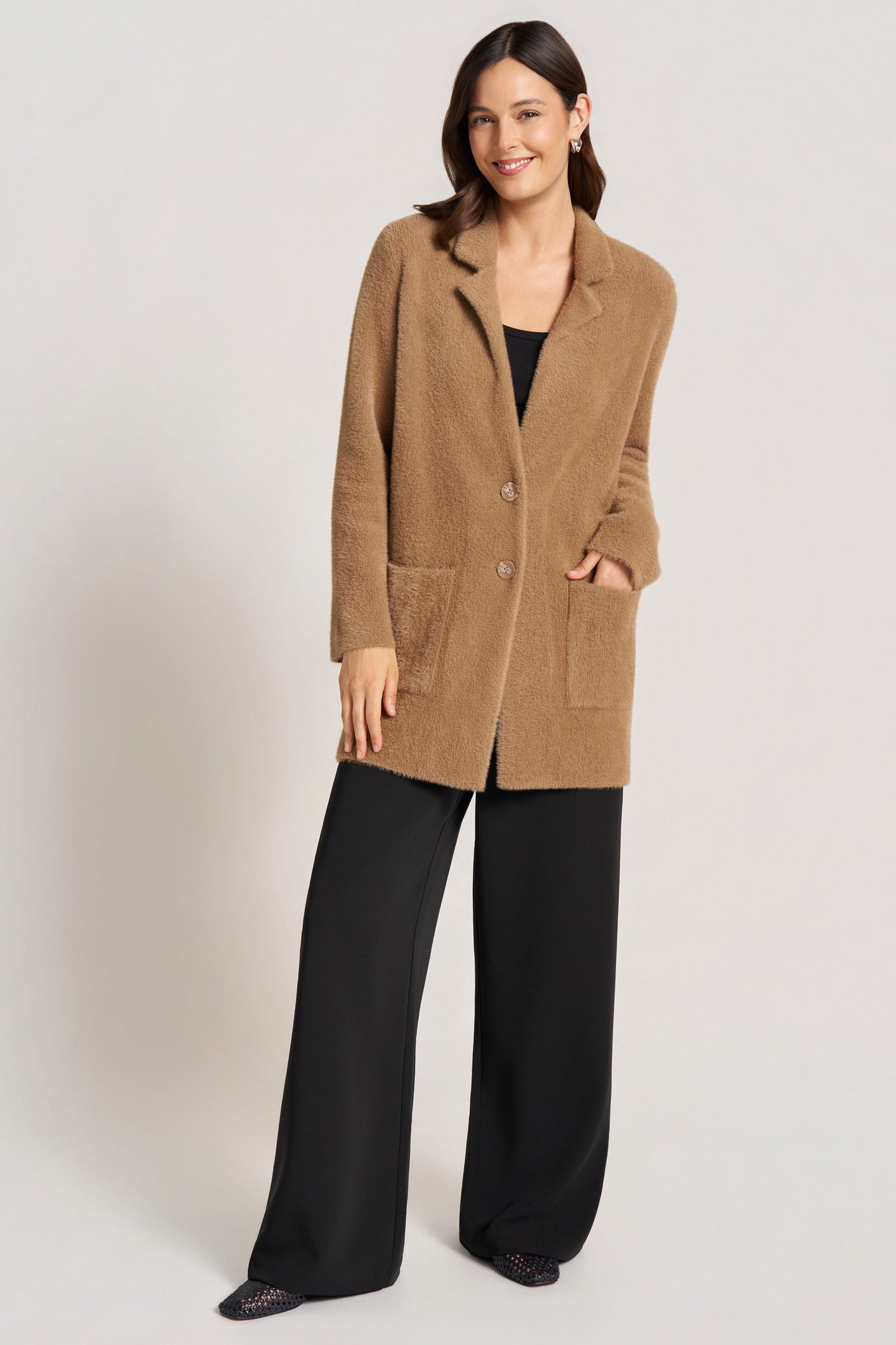 VESPER TWO-BUTTON COATIGAN - CAMEL