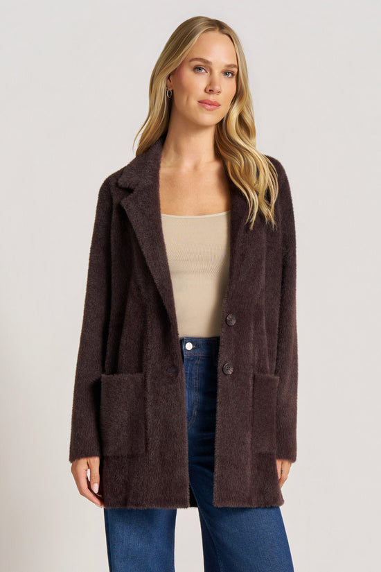 VESPER TWO-BUTTON COATIGAN - ESPRESSO