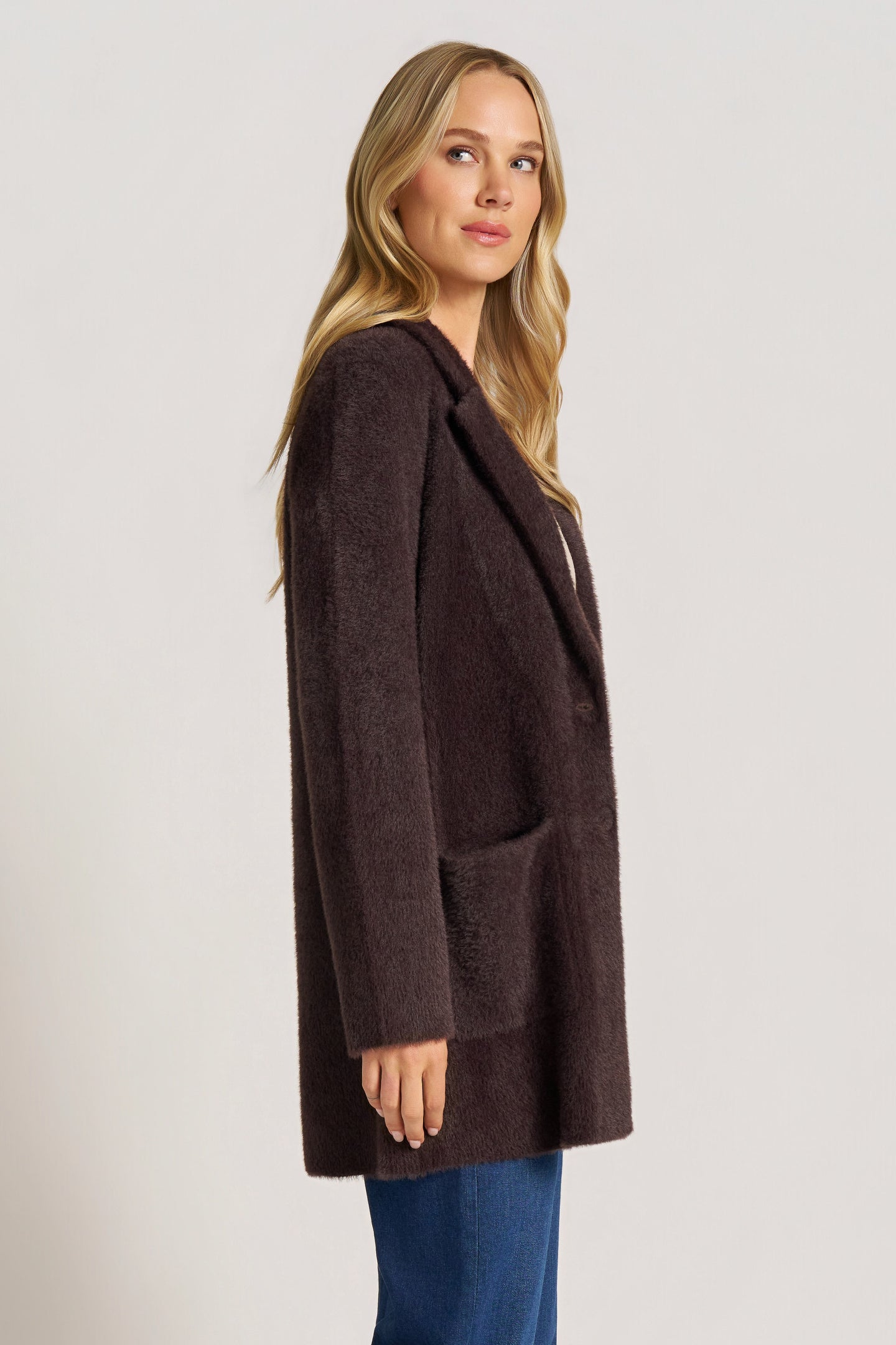 VESPER TWO-BUTTON COATIGAN - ESPRESSO