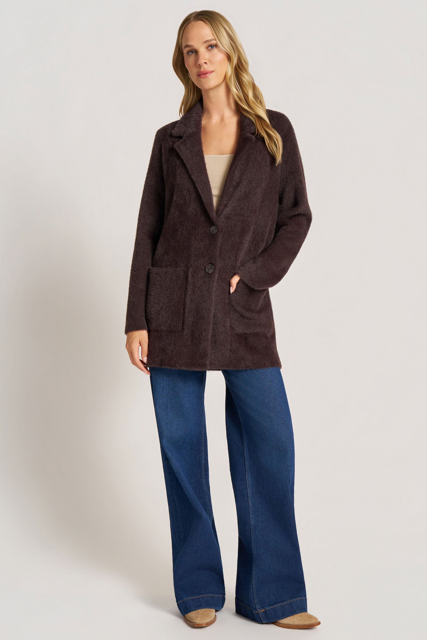 VESPER TWO-BUTTON COATIGAN - ESPRESSO