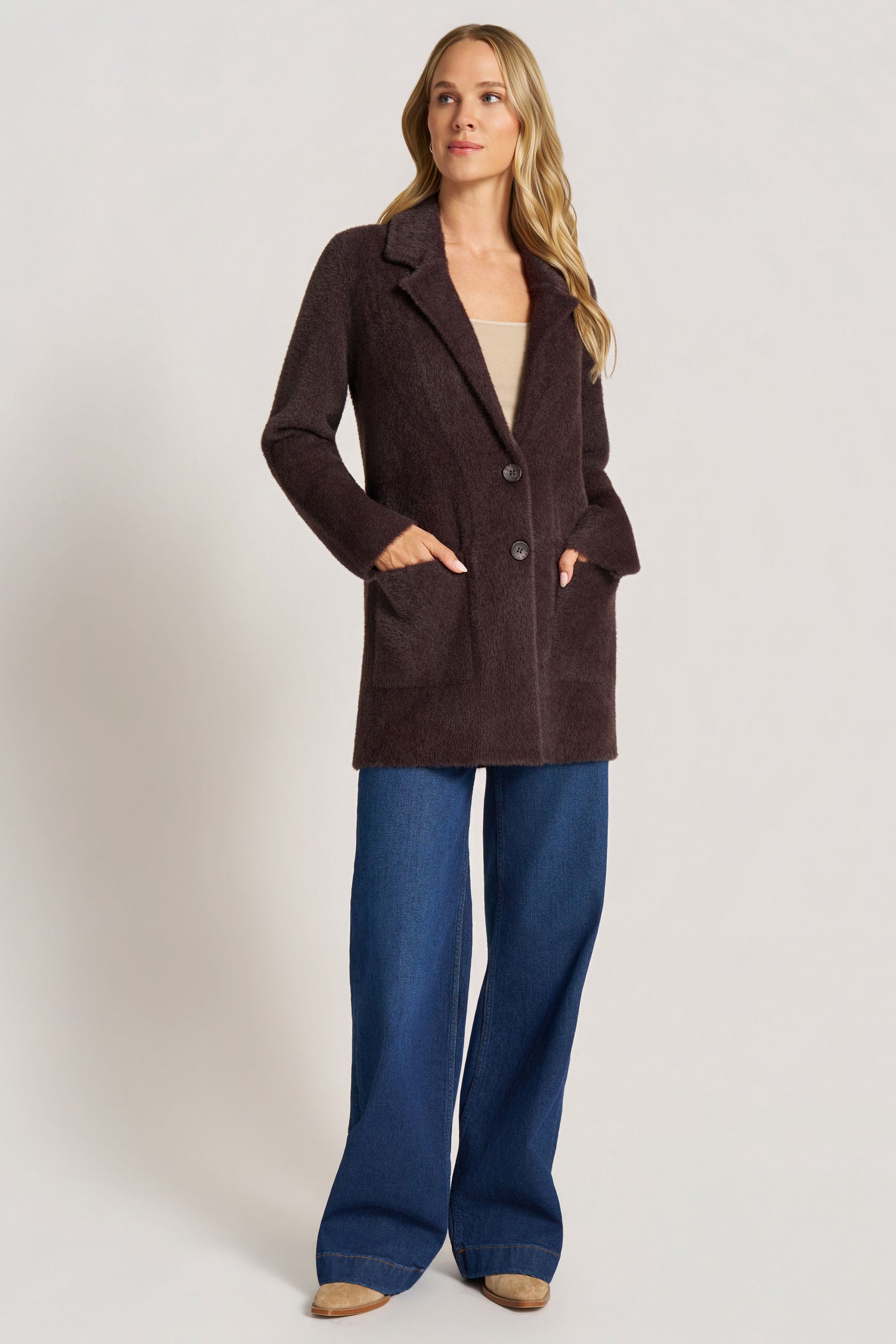 VESPER TWO-BUTTON COATIGAN - ESPRESSO