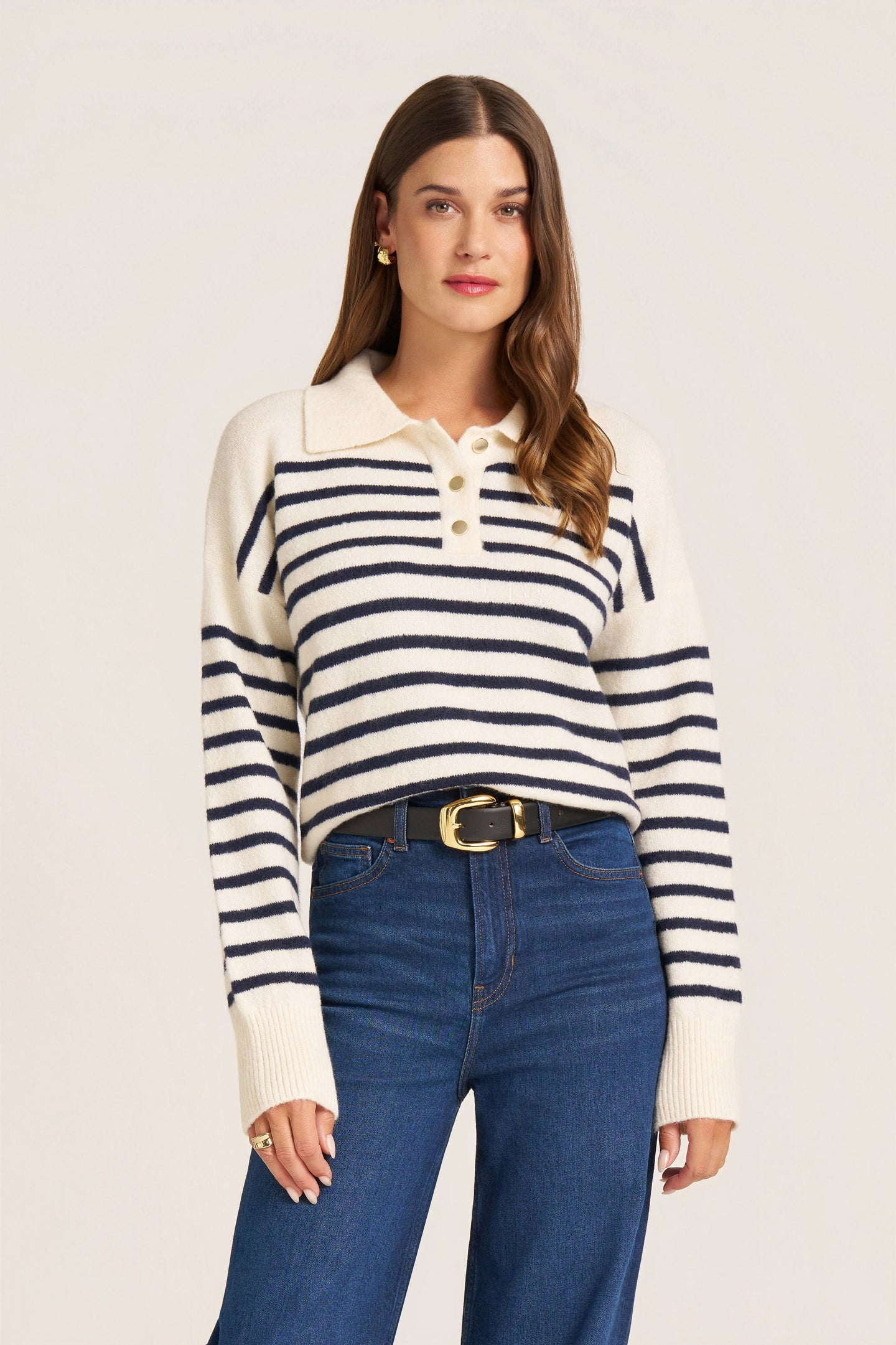 LUNARA STRIPE SWEATER - IVORY/NAVY