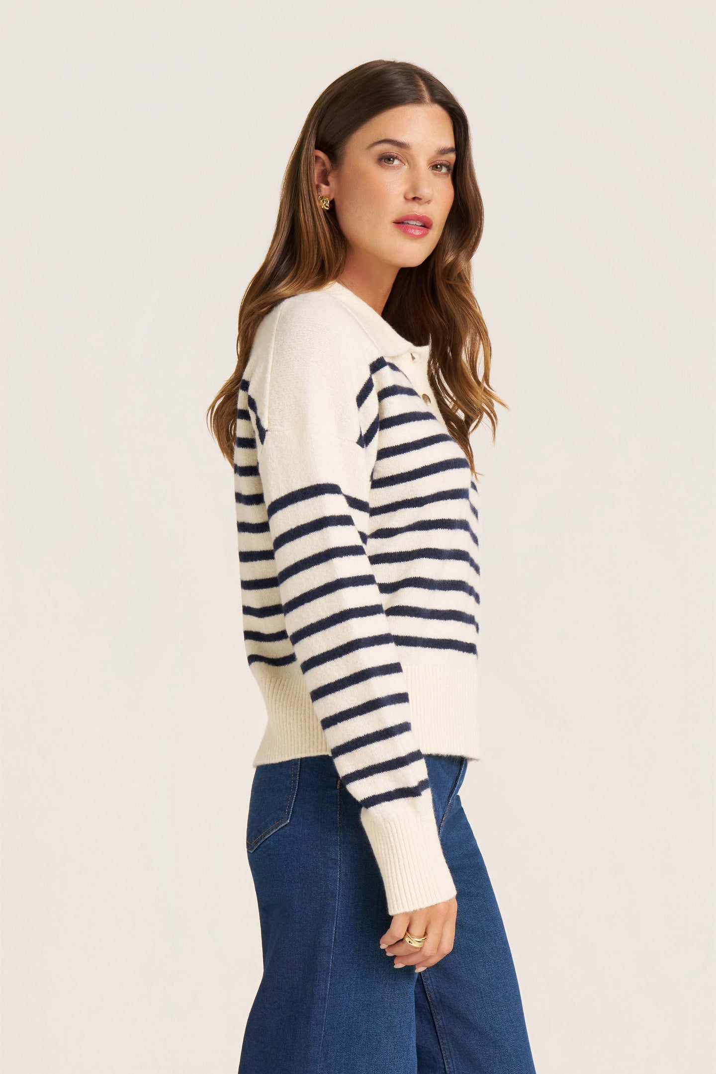 LUNARA STRIPE SWEATER - IVORY/NAVY