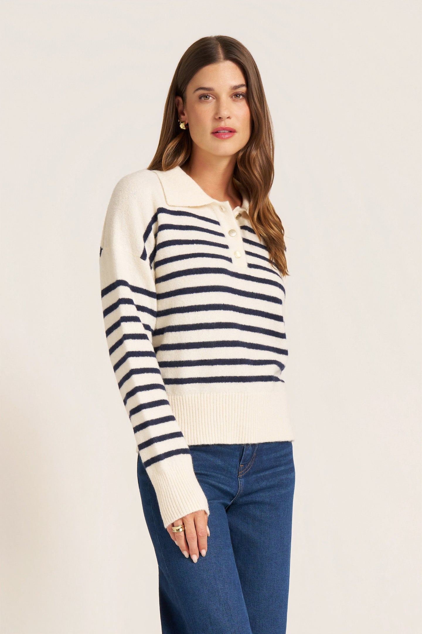 LUNARA STRIPE SWEATER - IVORY/NAVY