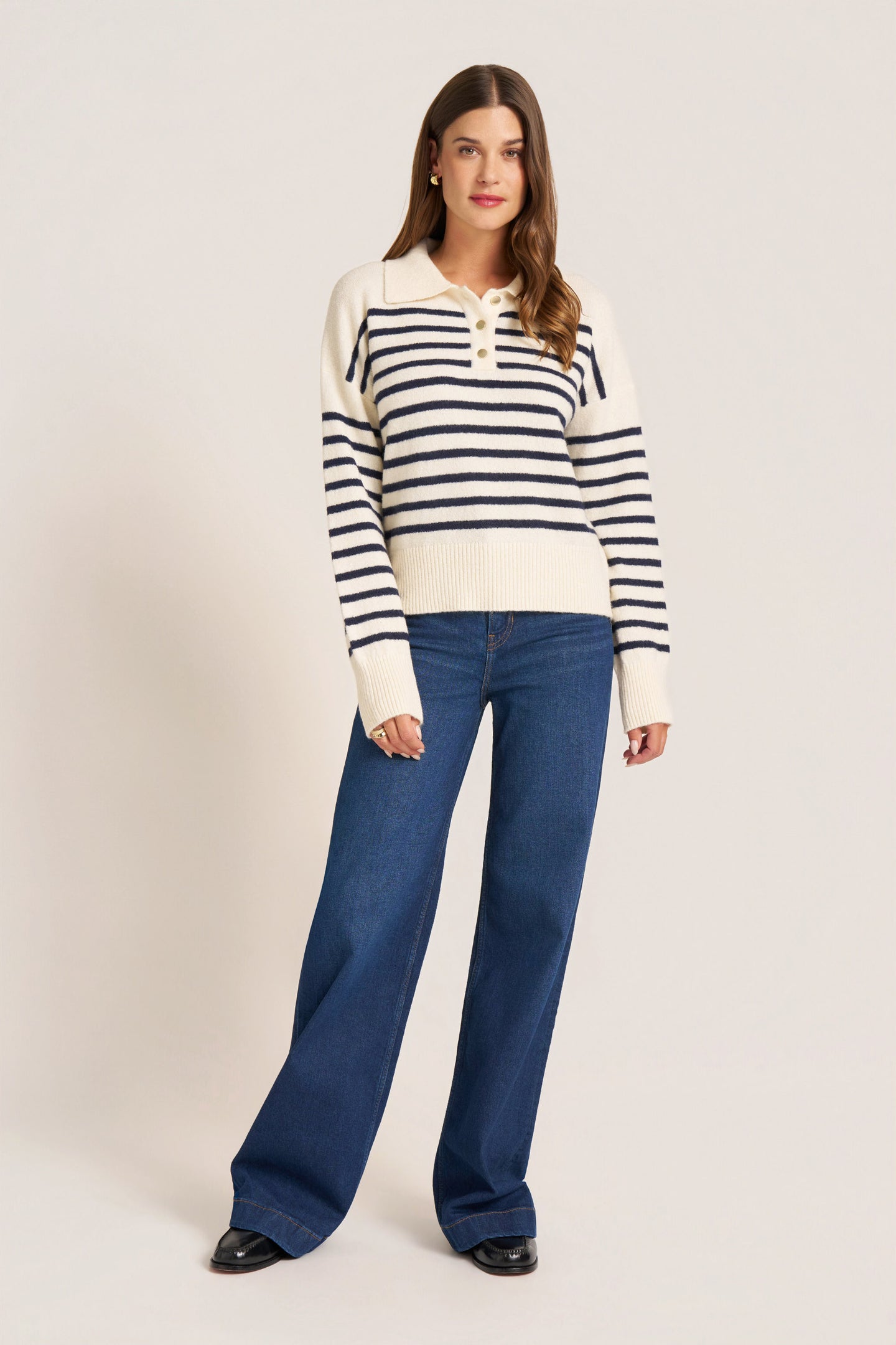 LUNARA STRIPE SWEATER - IVORY/NAVY