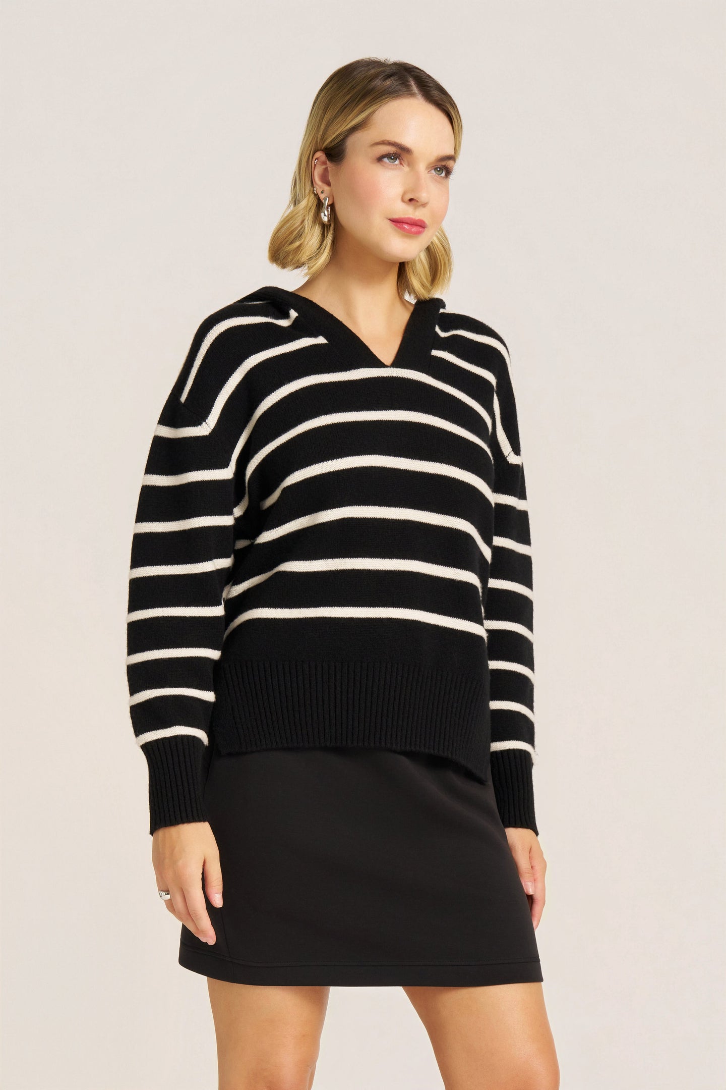 JUNO STRIPE HOODIE - BLACK/WHITE