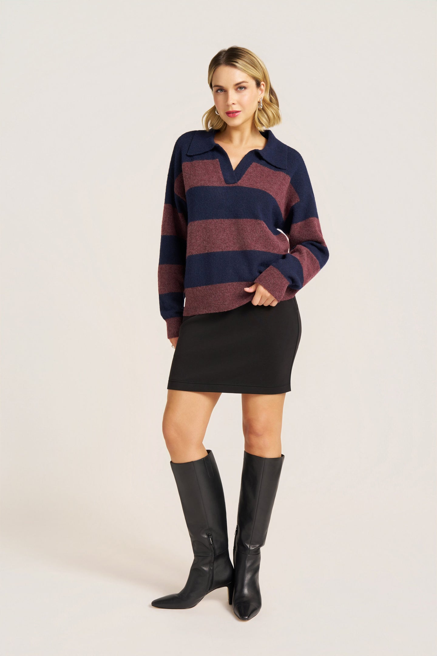 KRISTIE STRIPE SWEATER - NAVY