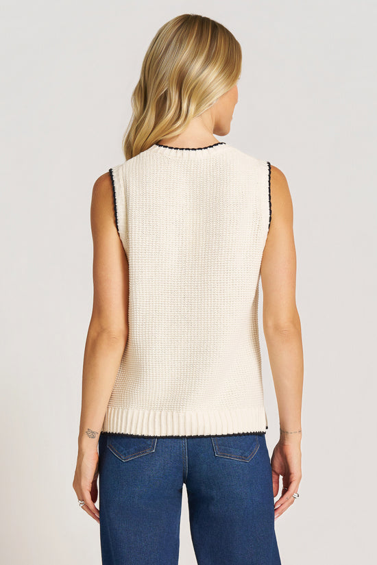 ELM CREW NECK SWEATER VEST - IVORY/BLACK