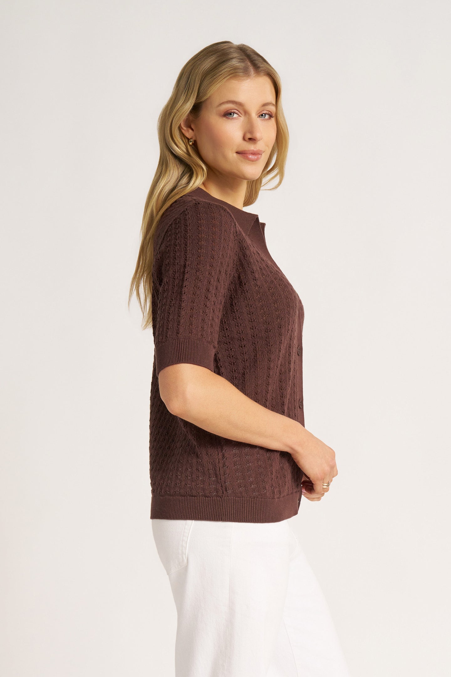 SOLANA SHORT SLEEVE KNIT CARDIGAN - CHOCOLATE