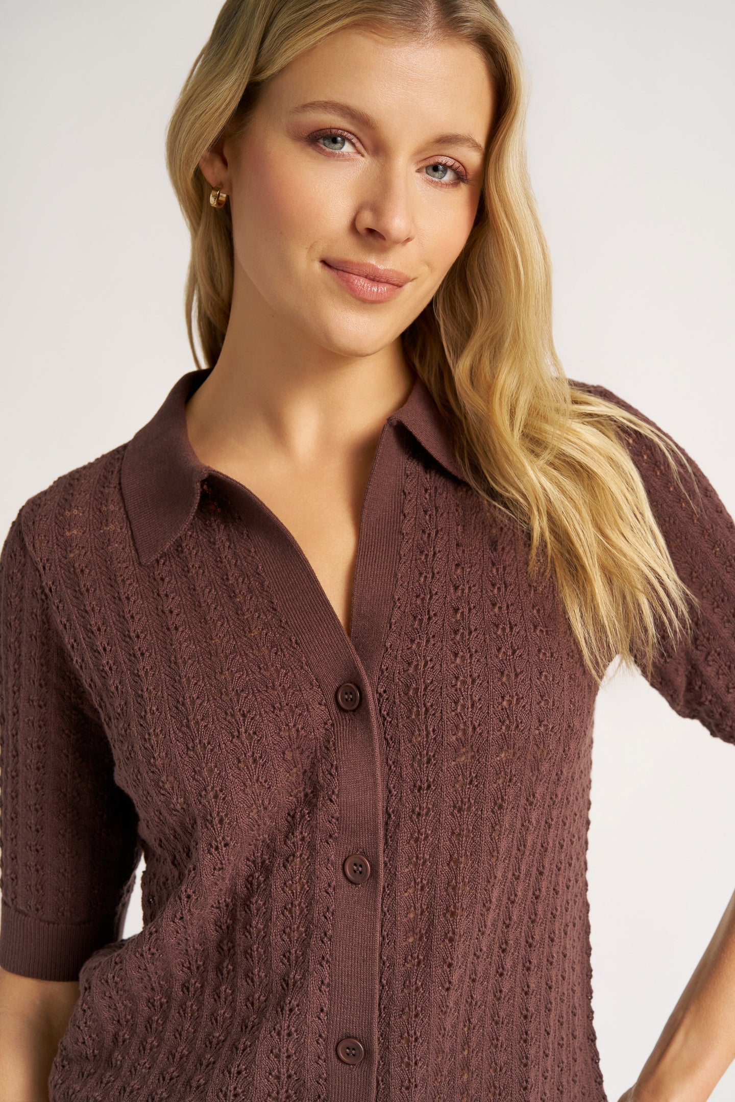 SOLANA SHORT SLEEVE KNIT CARDIGAN - CHOCOLATE