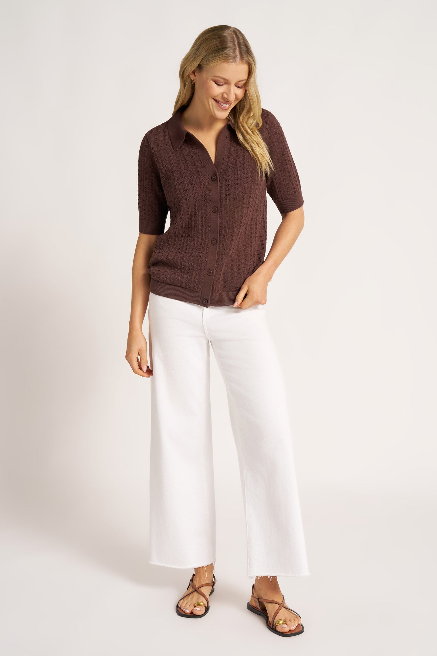 SOLANA SHORT SLEEVE KNIT CARDIGAN - CHOCOLATE