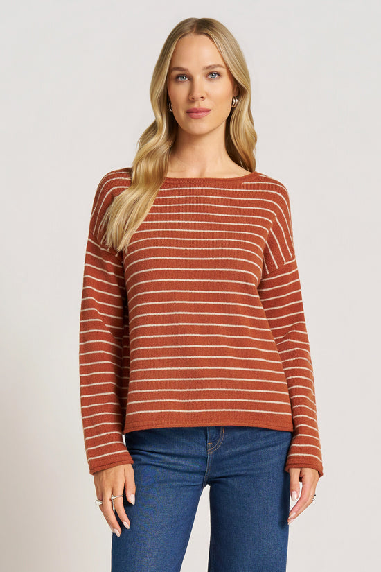STRIPE BOAT NECK SWEATER - TERRACOTTA/TOAS