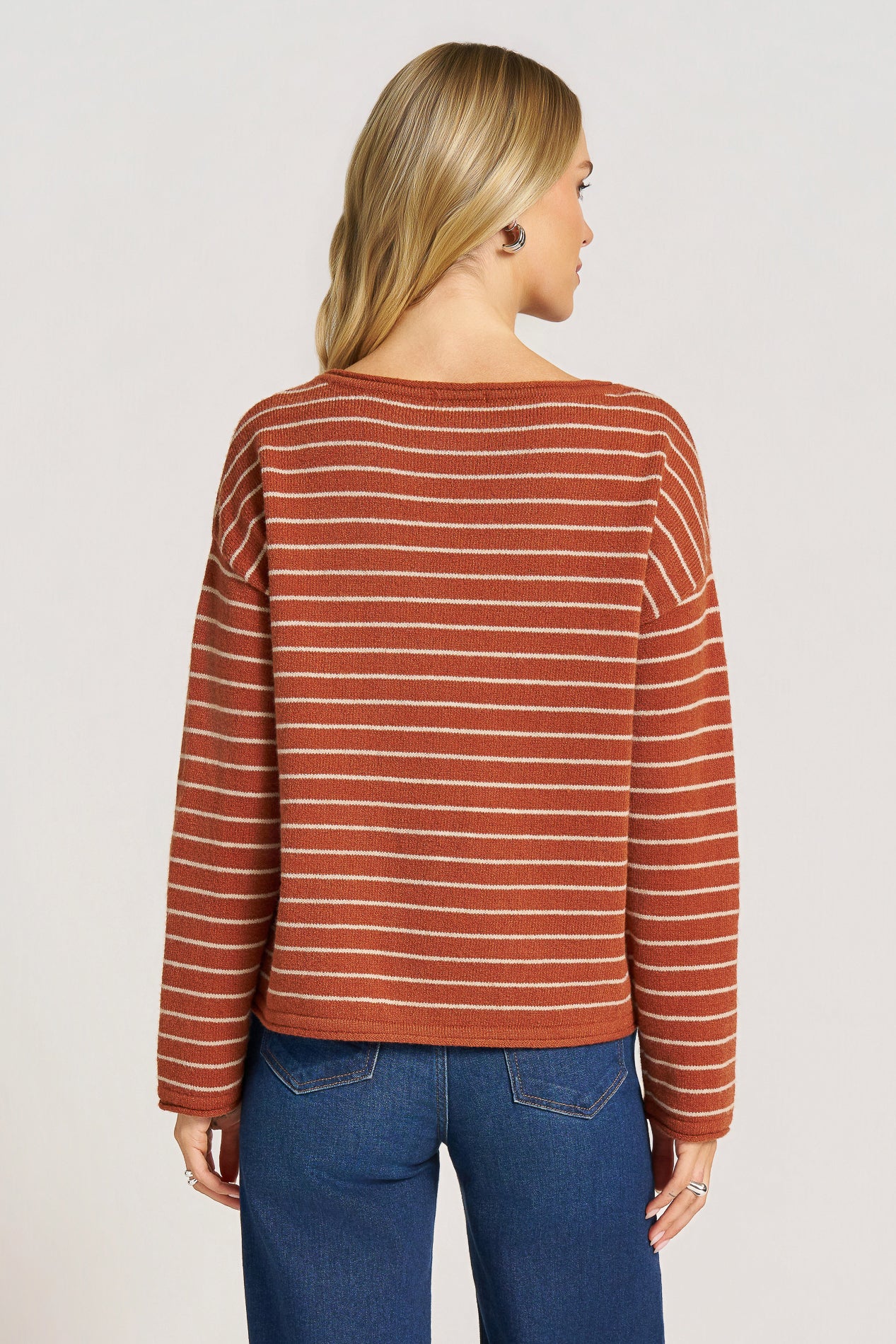 STRIPE BOAT NECK SWEATER - TERRACOTTA/TOAS