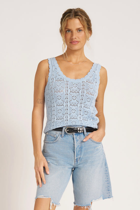 LIOR SCOOP NECK CROCHET TANK - SKY