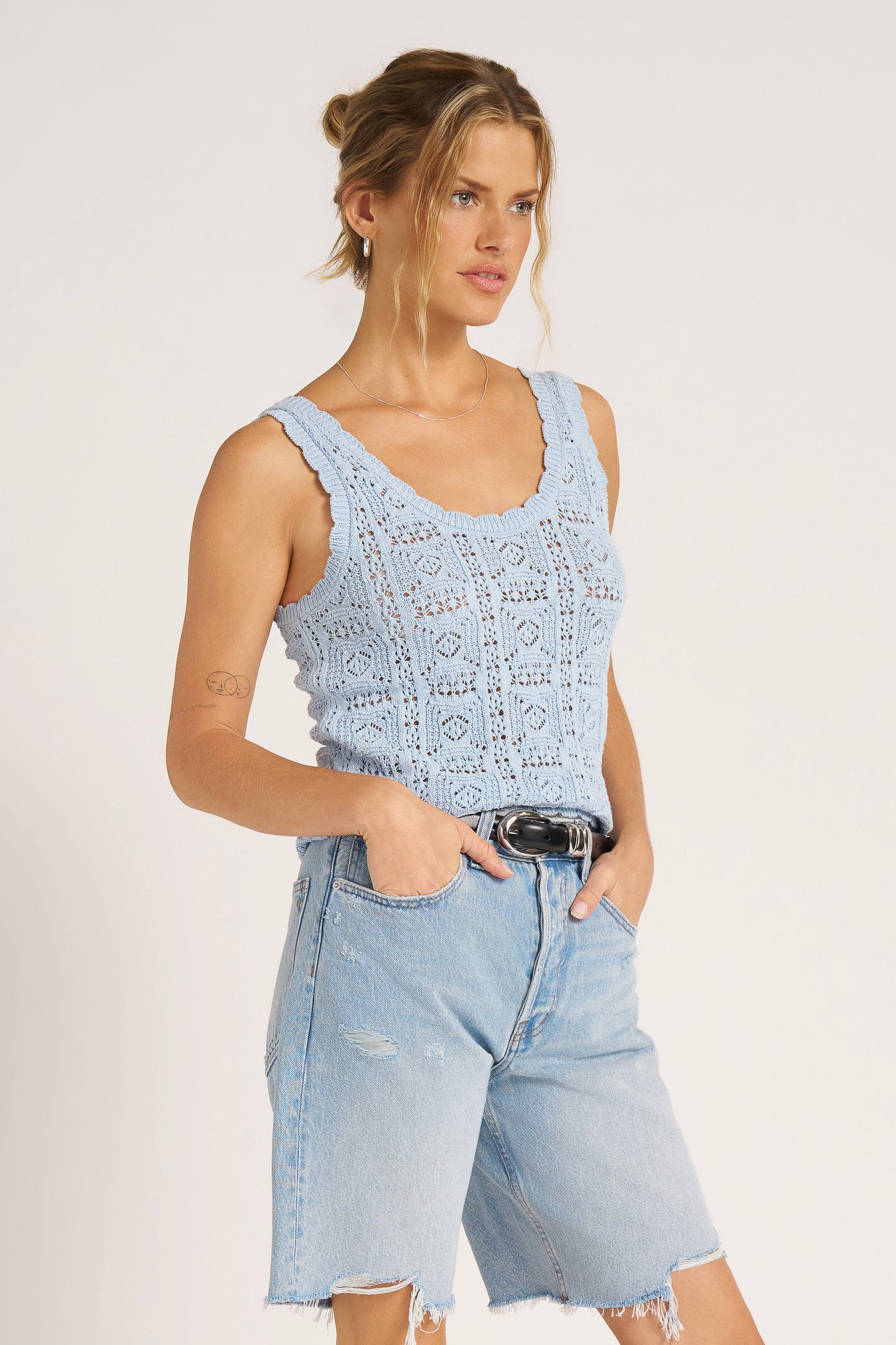 LIOR SCOOP NECK CROCHET TANK - SKY