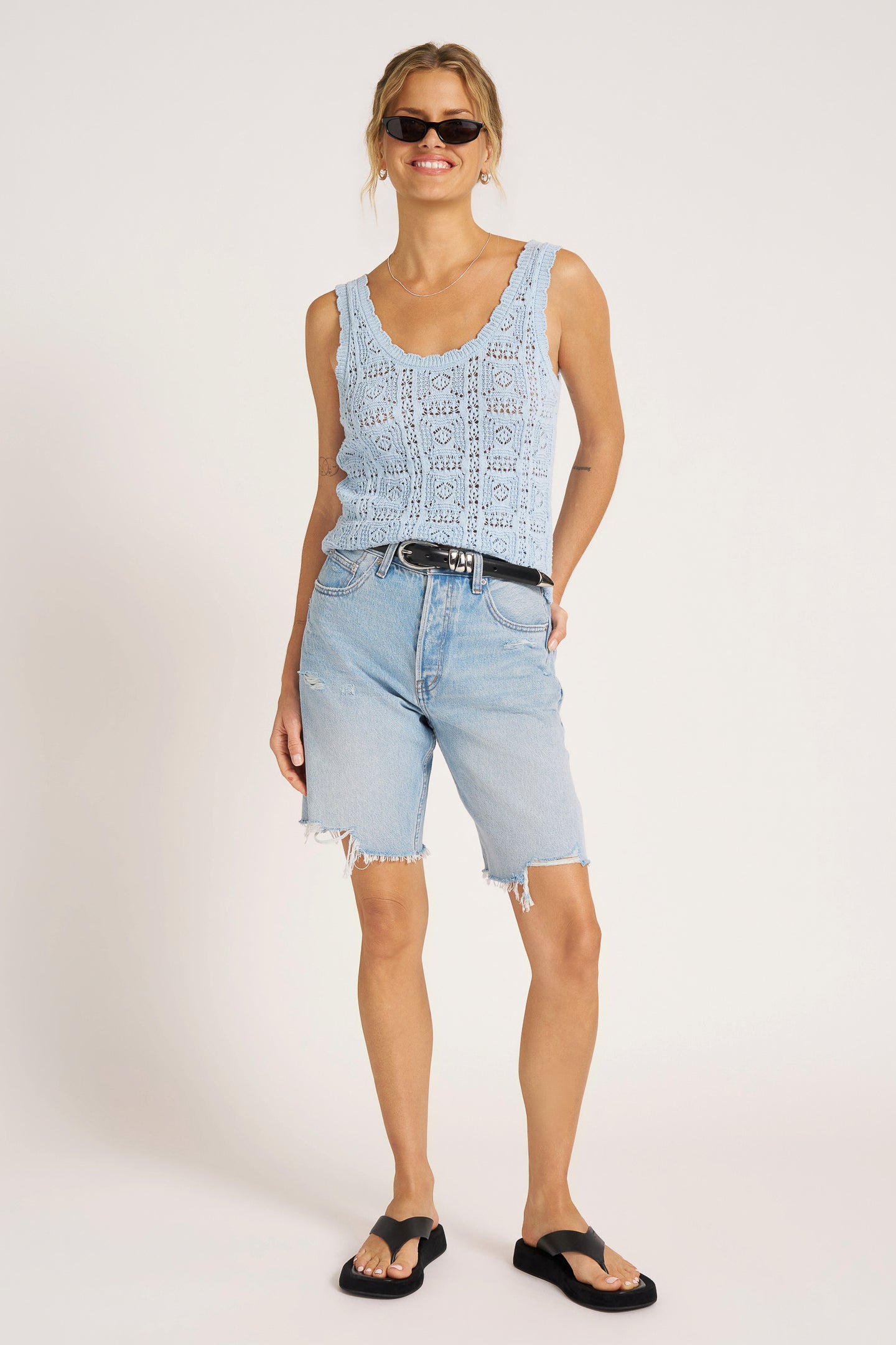 LIOR SCOOP NECK CROCHET TANK - SKY