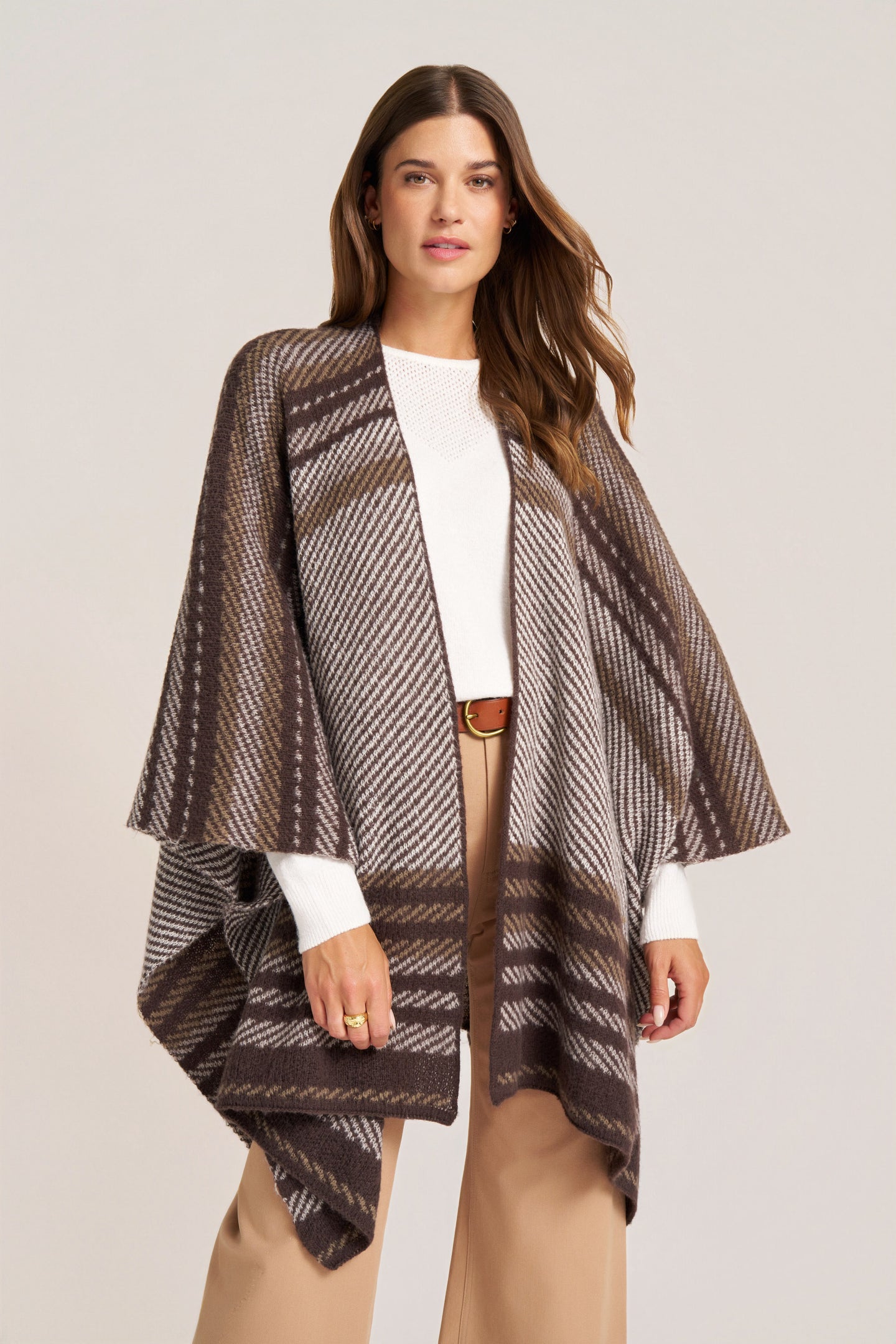 AUSTIN STRIPE PONCHO - CHOCOLATE