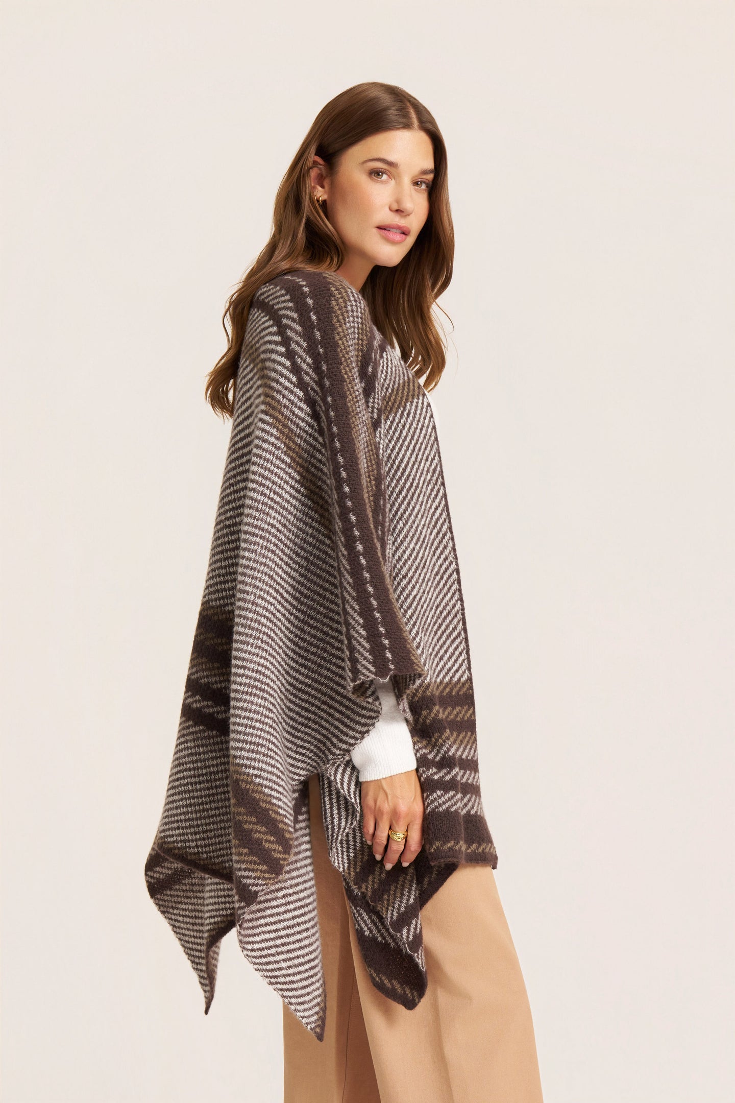 AUSTIN STRIPE PONCHO - CHOCOLATE