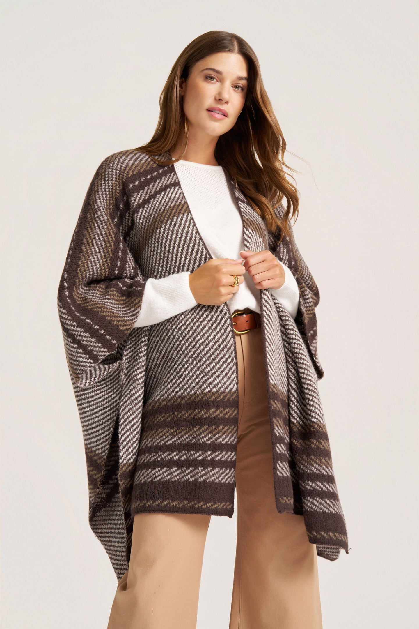 AUSTIN STRIPE PONCHO - CHOCOLATE