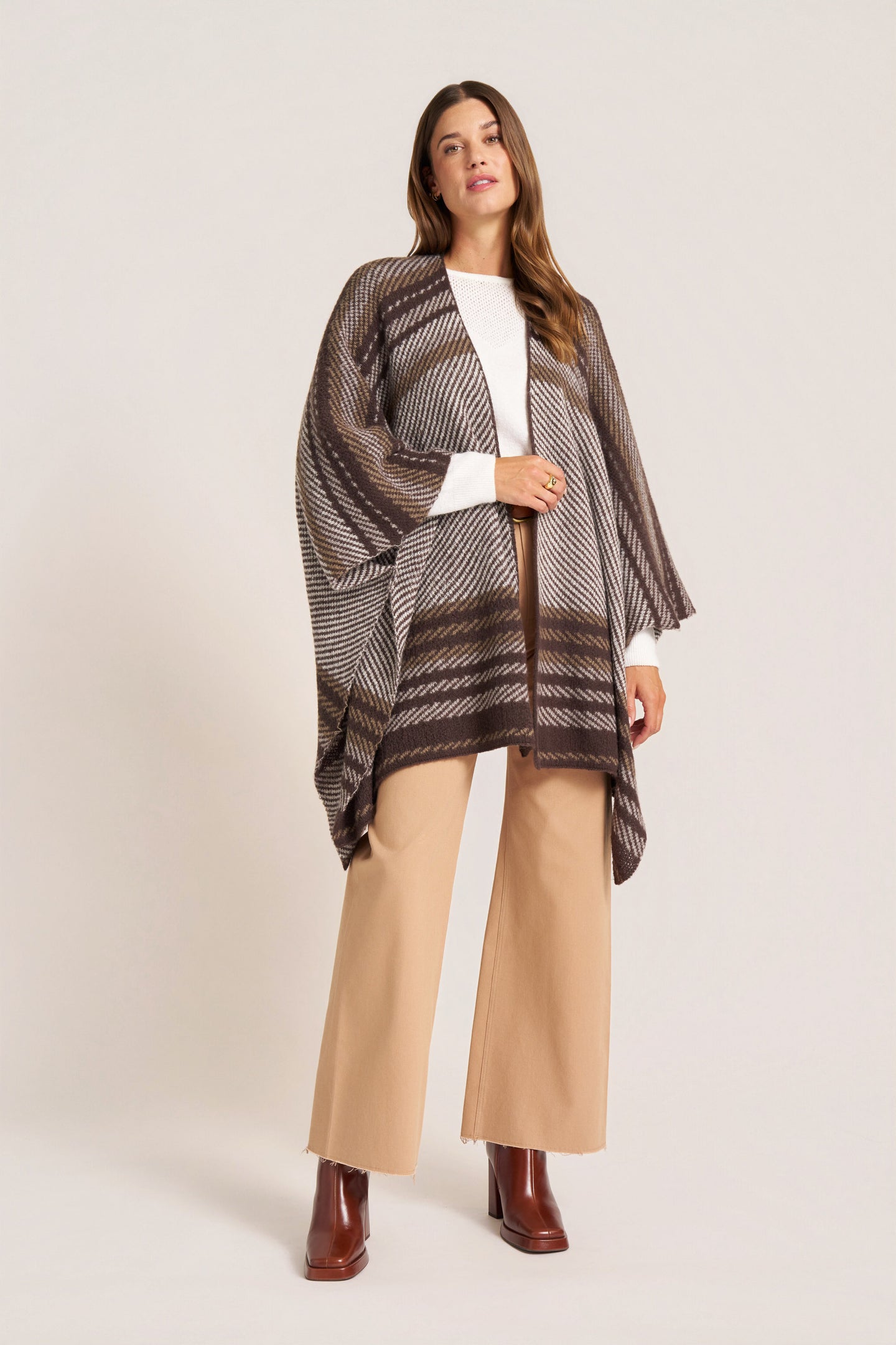 AUSTIN STRIPE PONCHO - CHOCOLATE