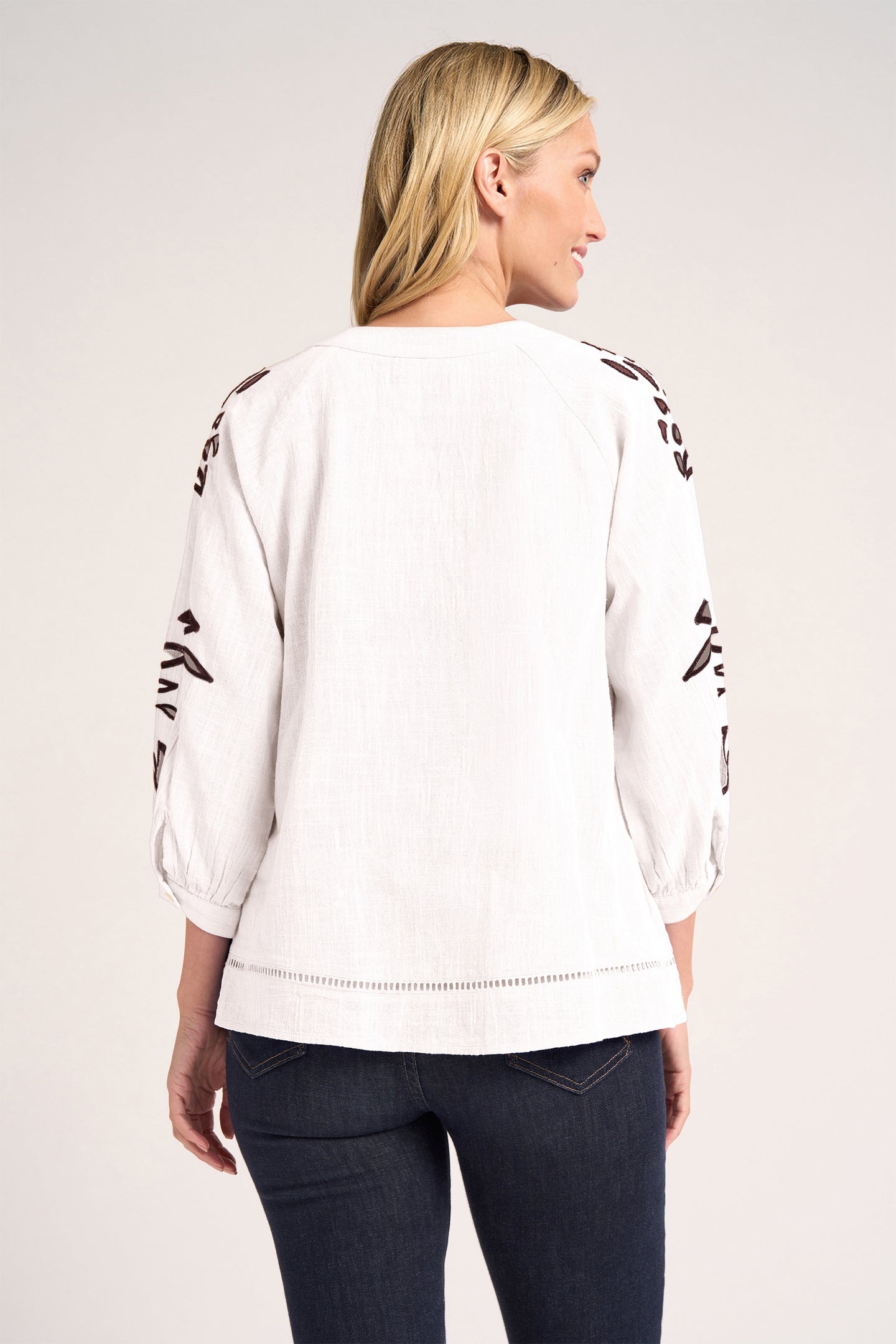 ATHENA EMBROIDERED TOP - WHITE/CHOCOLATE