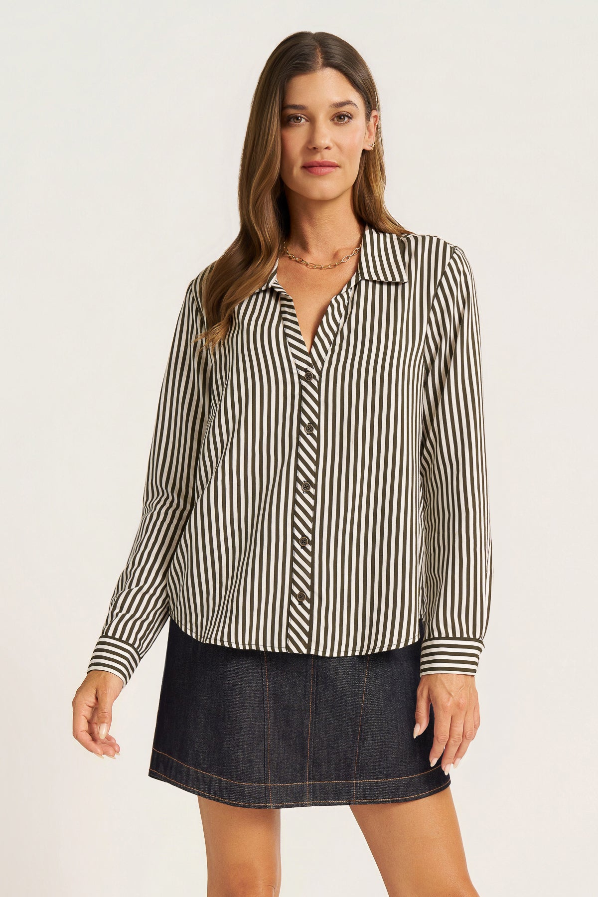 CLOVER BUTTON FRONT BLOUSE - IVORY/OLIVE