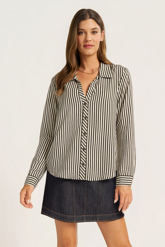 CLOVER BUTTON FRONT BLOUSE - IVORY/OLIVE