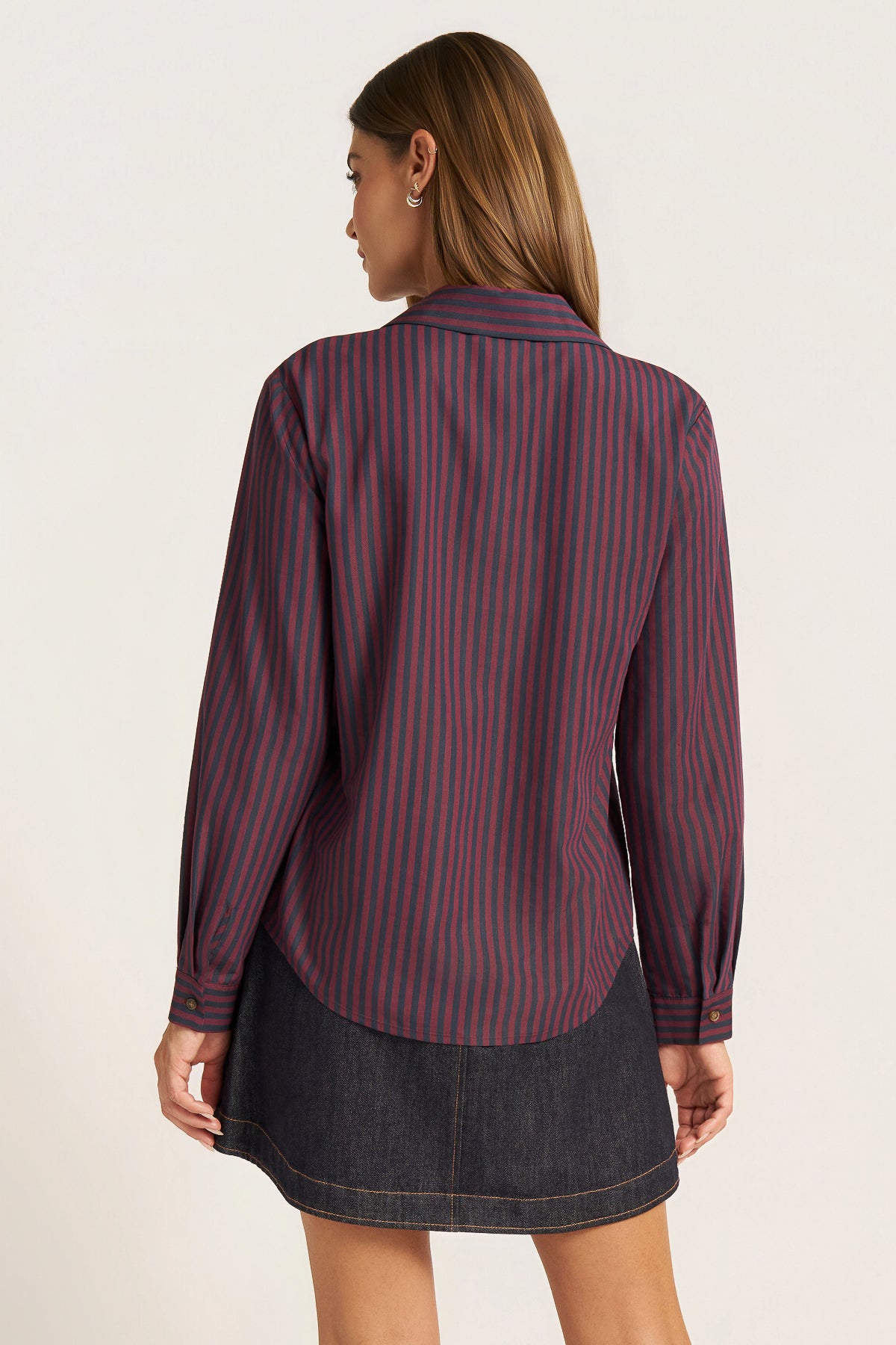 CLOVER BUTTON FRONT BLOUSE - NAVY/WINE