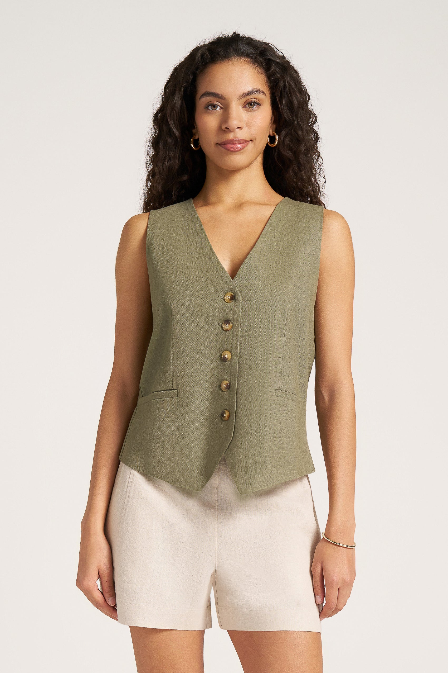 DAVENPORT LINEN BLEND VEST - OLIVE – mattym