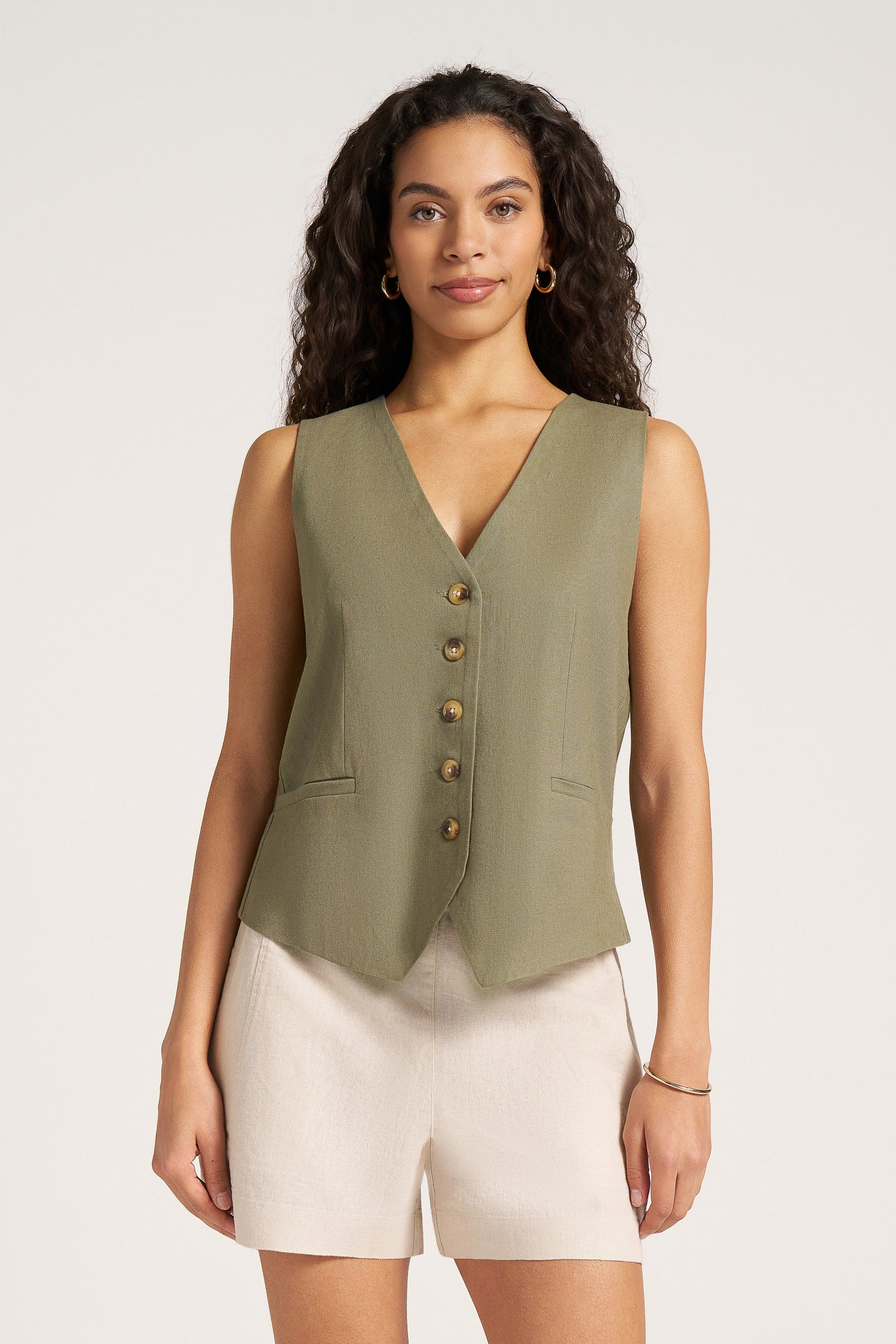 DAVENPORT LINEN BLEND VEST - OLIVE