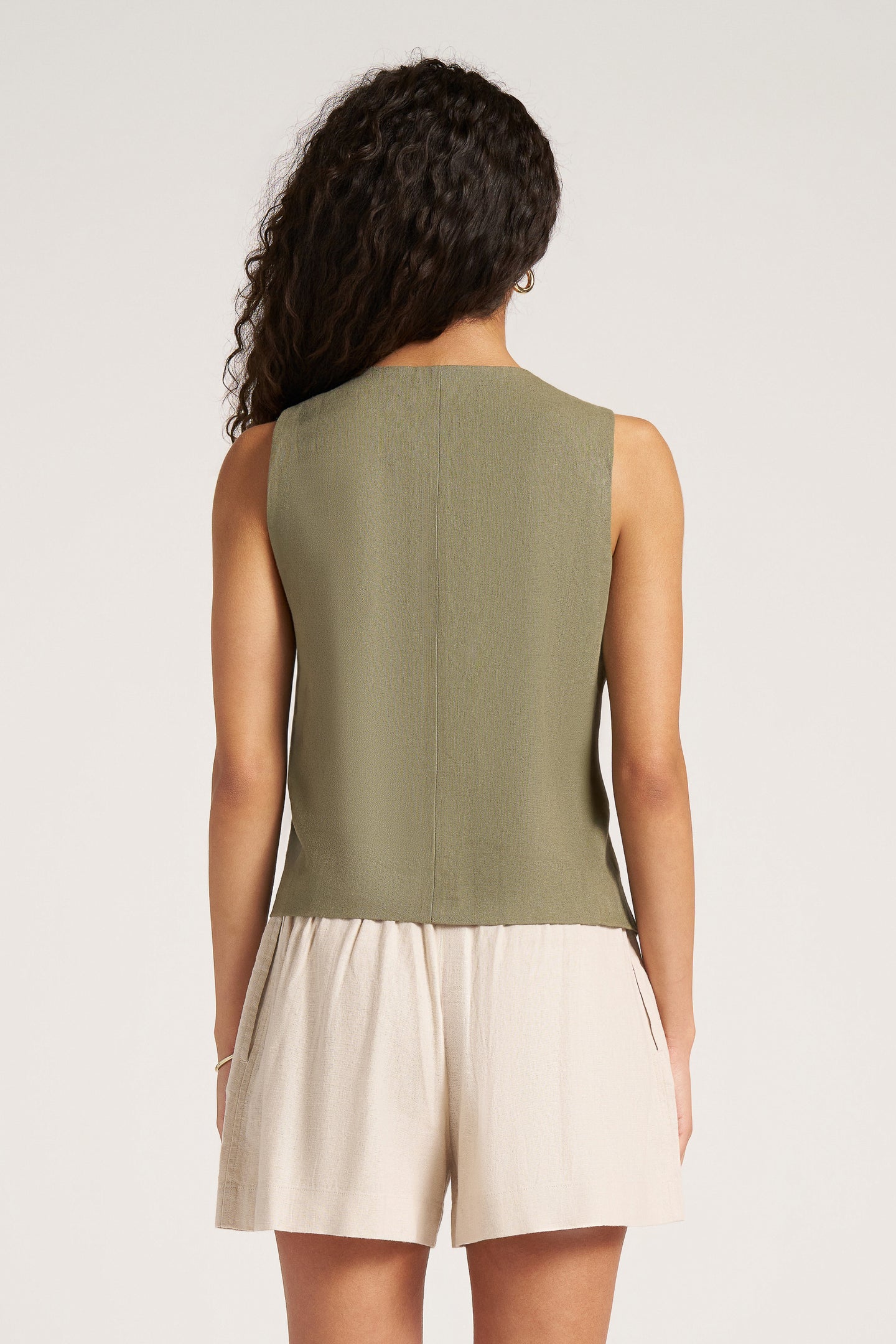 DAVENPORT LINEN BLEND VEST - OLIVE
