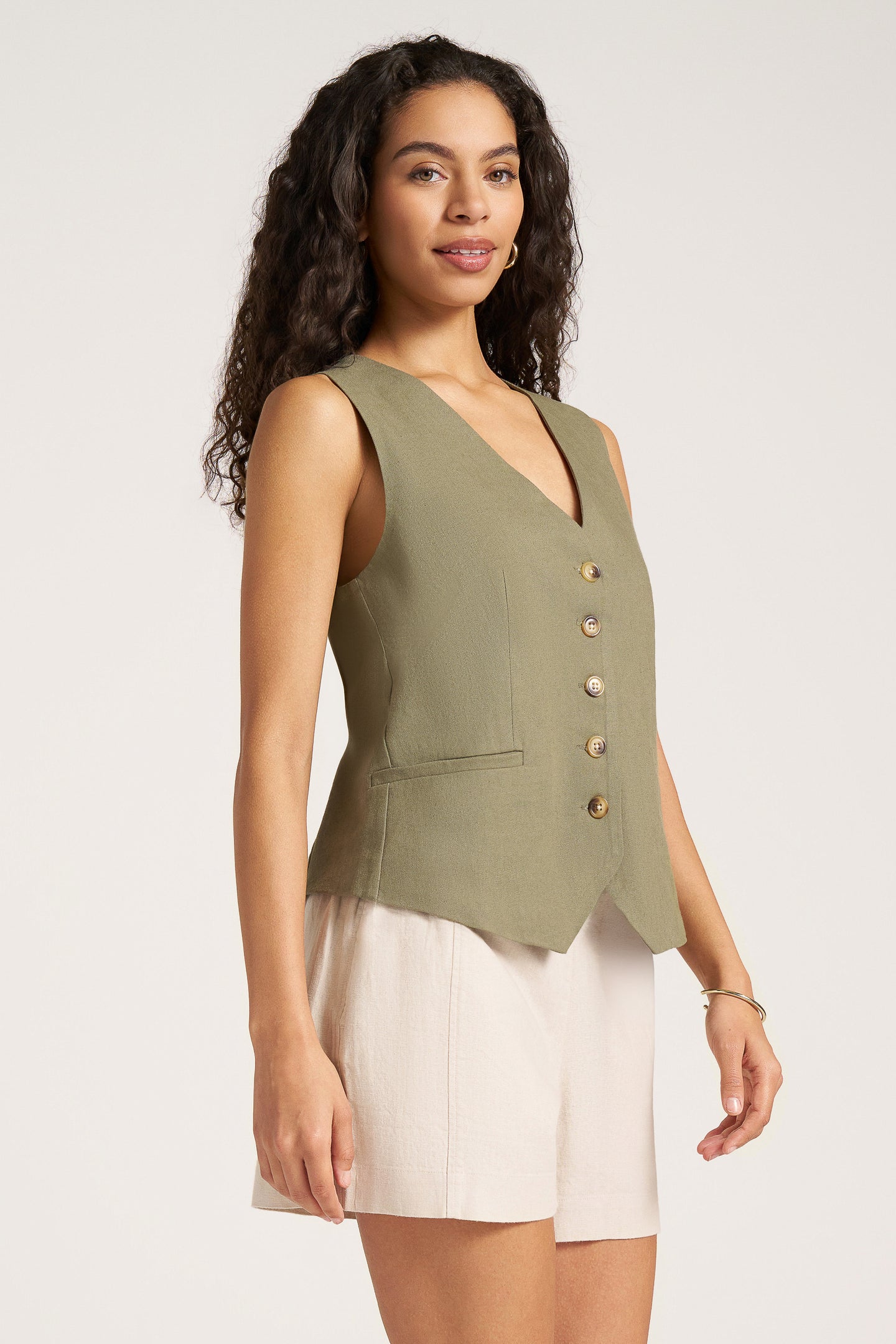 DAVENPORT LINEN BLEND VEST - OLIVE