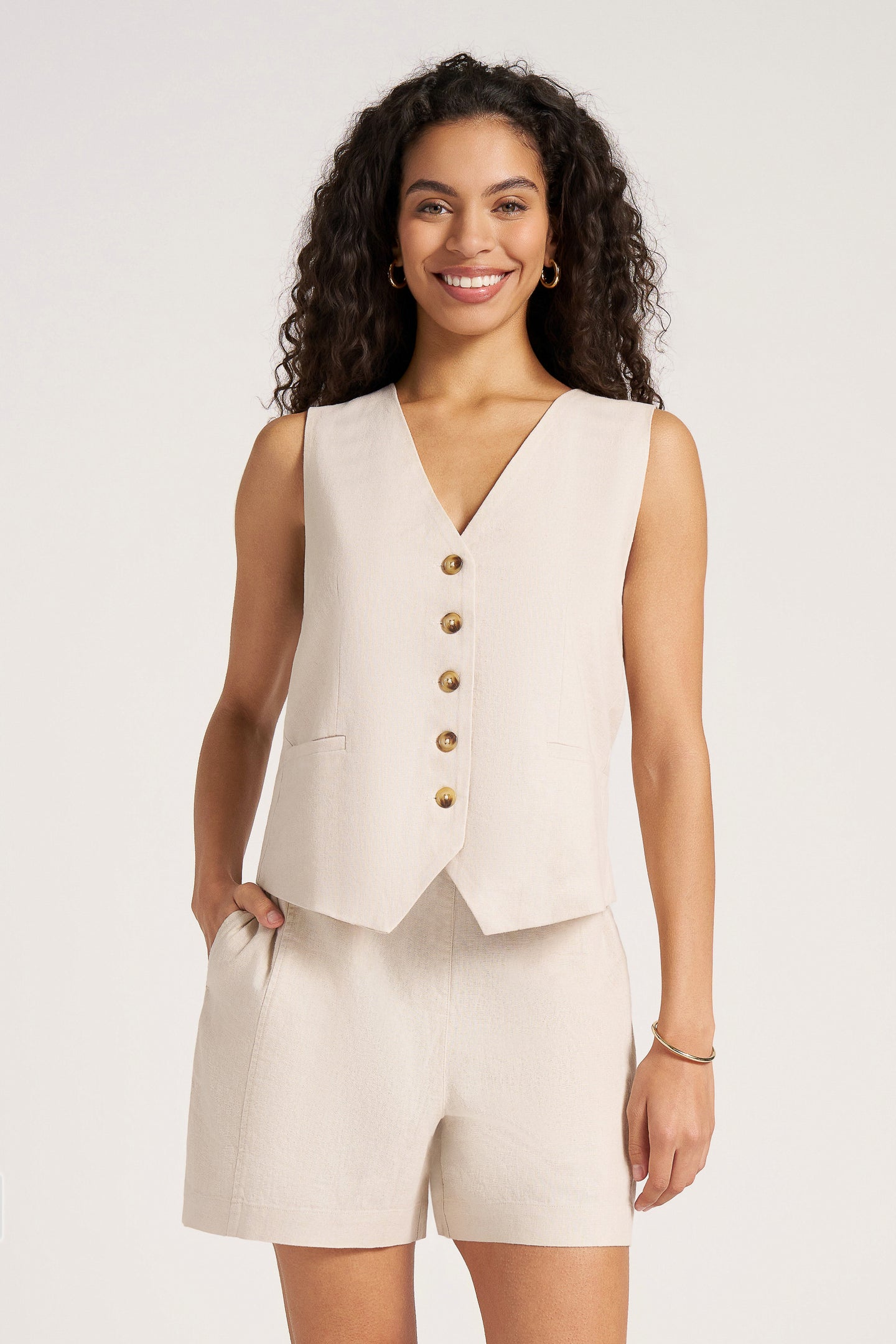 DAVENPORT LINEN BLEND VEST - SAND