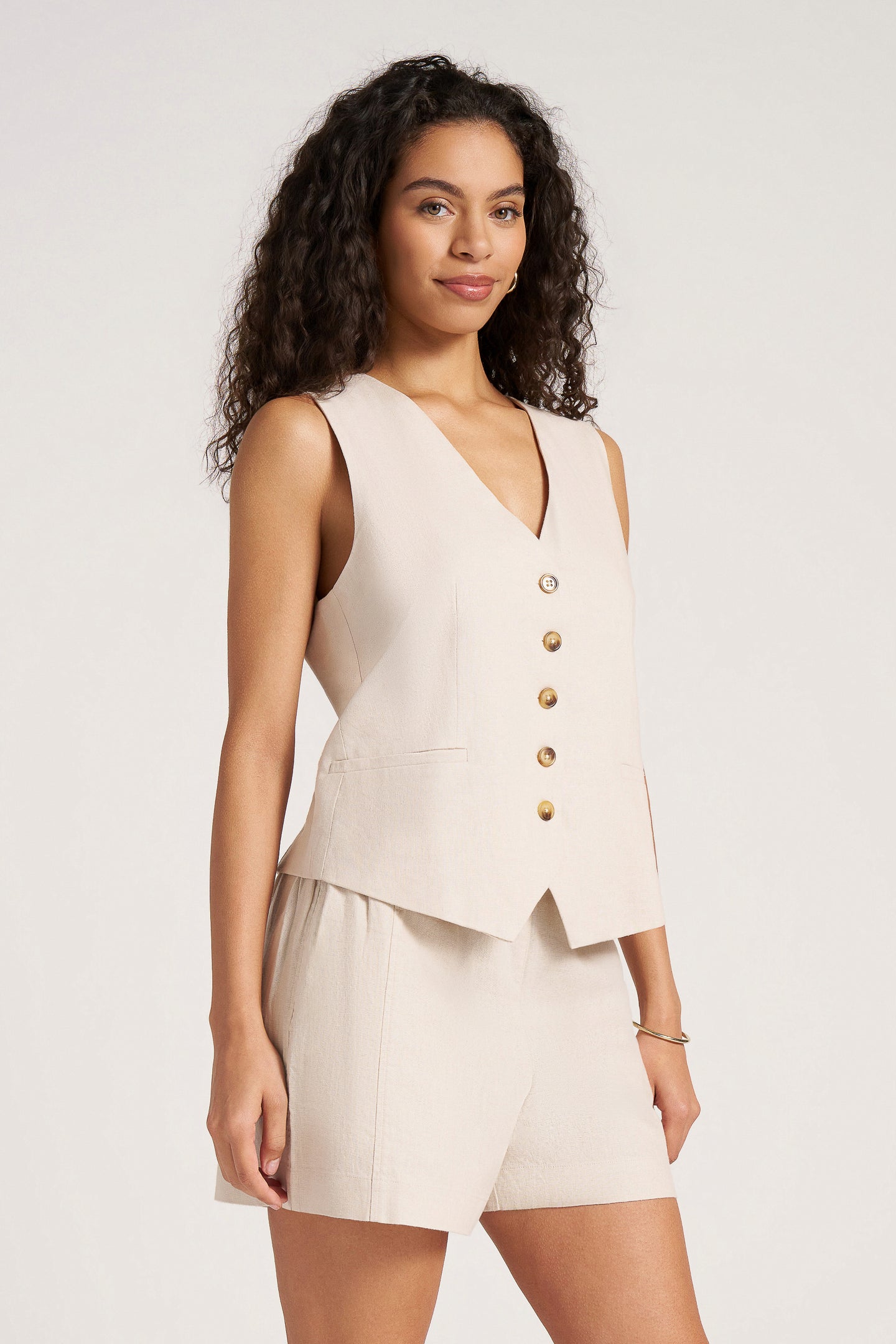 DAVENPORT LINEN BLEND VEST - SAND