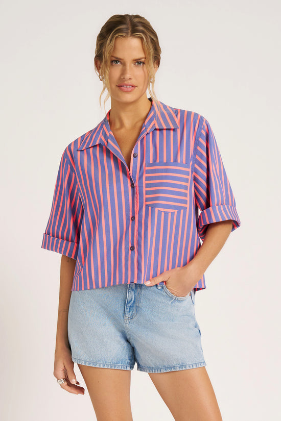 CHAMBER STRIPE TOP - FLAMINGO/BLUE