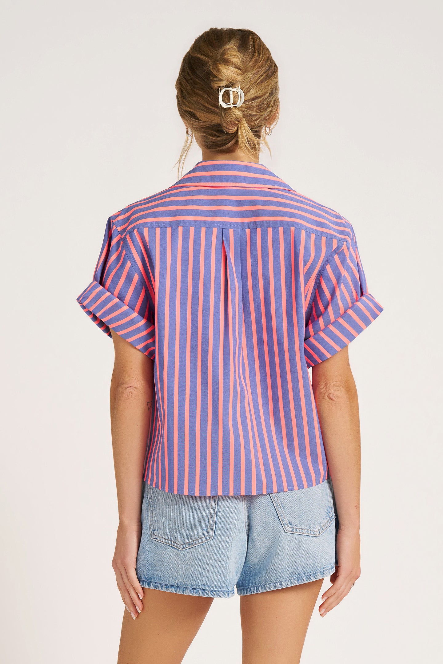CHAMBER STRIPE TOP - FLAMINGO/BLUE
