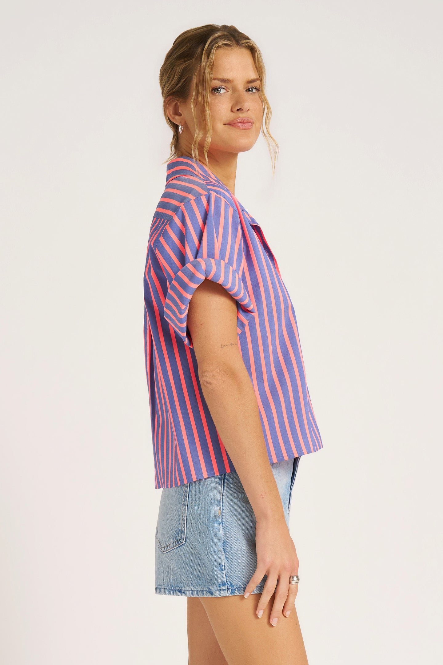 CHAMBER STRIPE TOP - FLAMINGO/BLUE
