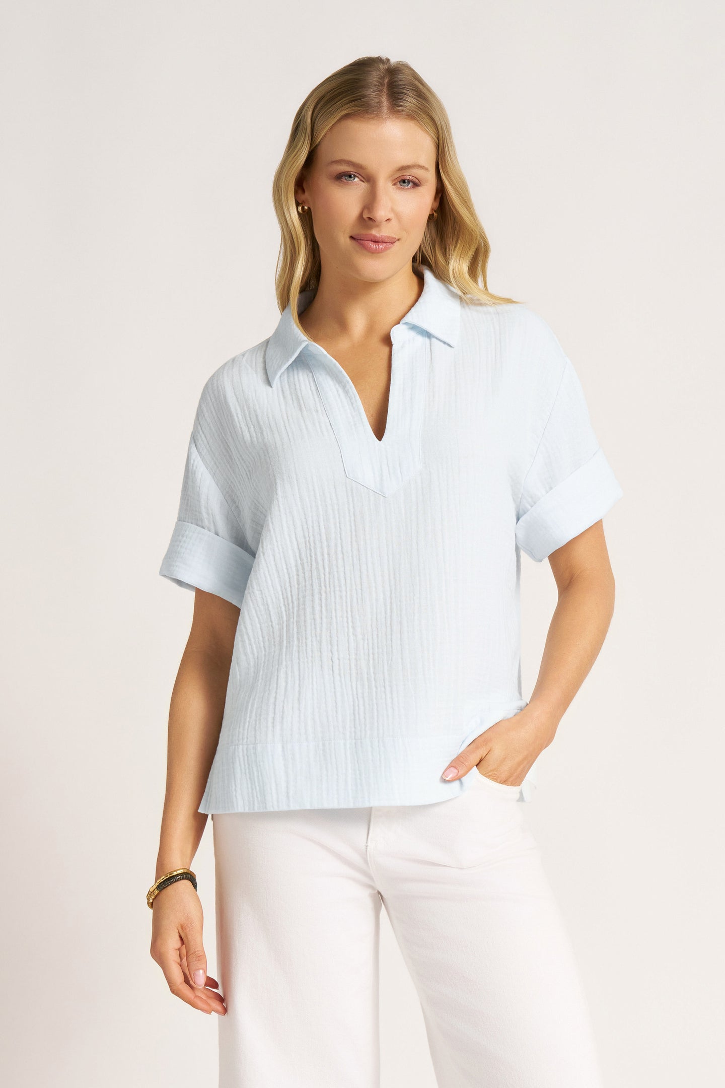 ADRIENNE GAUZE TOP - SKY