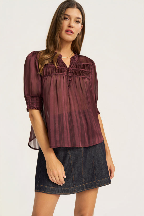 INDIE SHIRRED FRONT DETAIL TOP - LICORICE