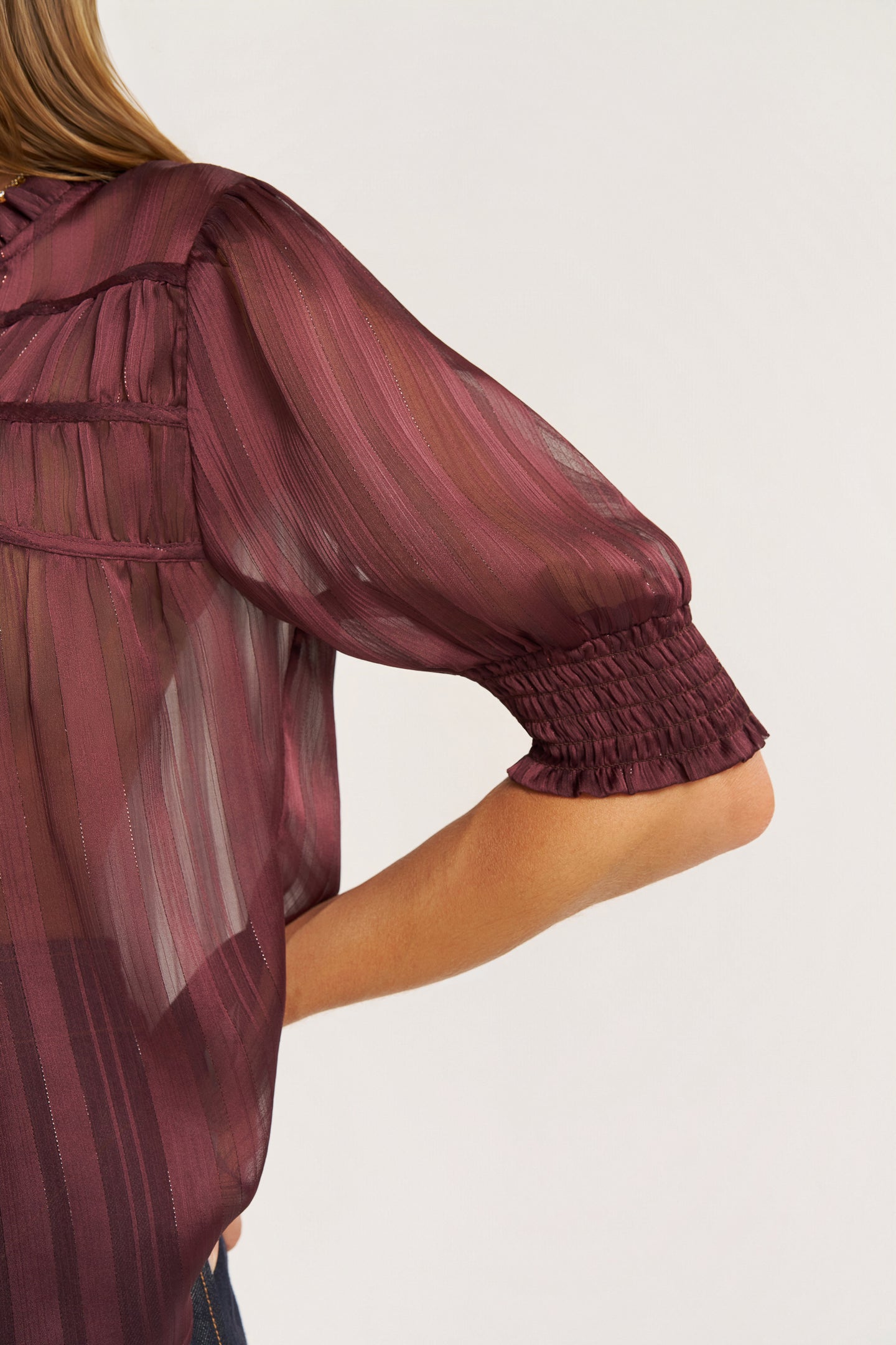 INDIE SHIRRED FRONT DETAIL TOP - LICORICE
