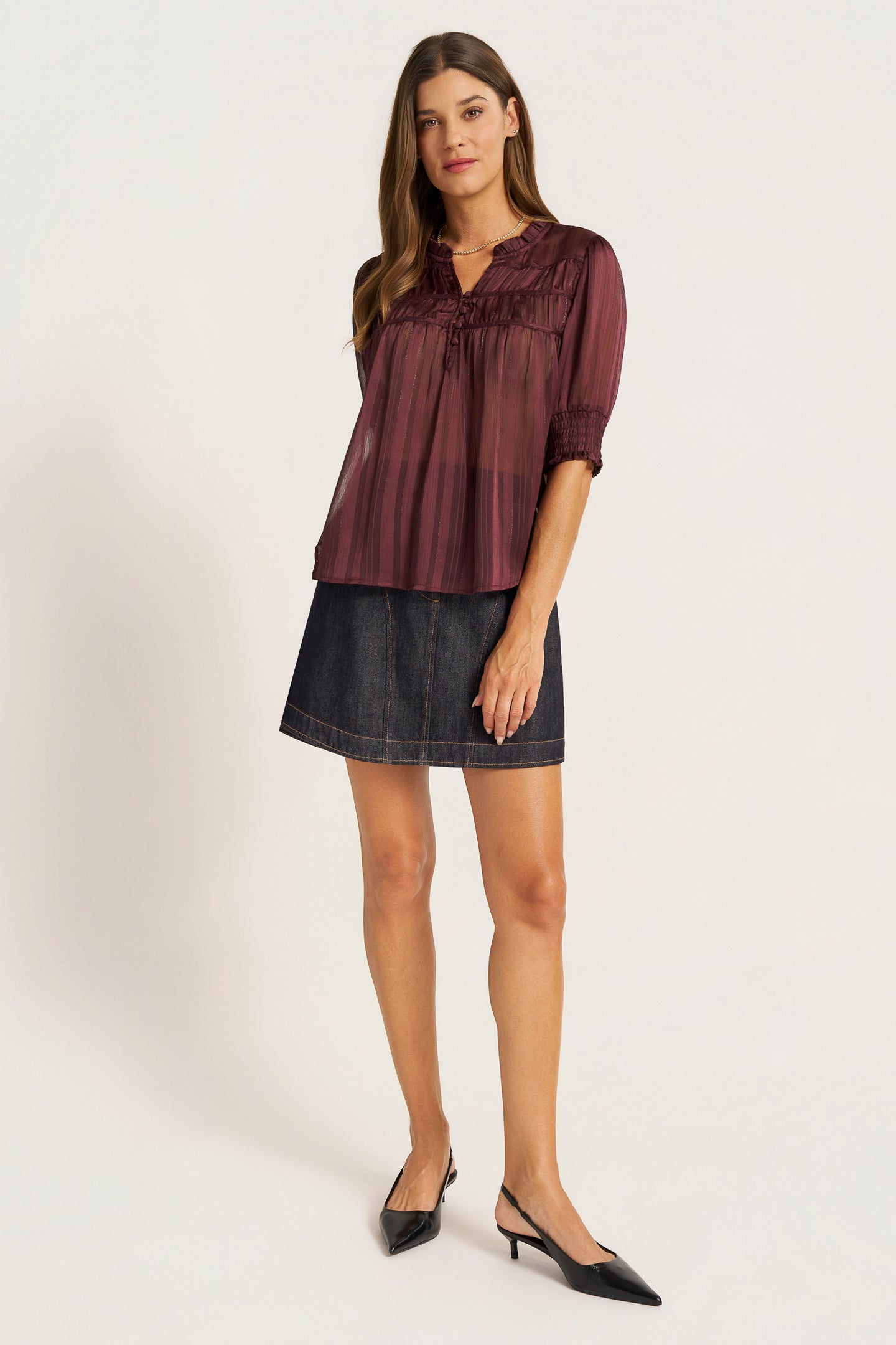 INDIE SHIRRED FRONT DETAIL TOP - LICORICE