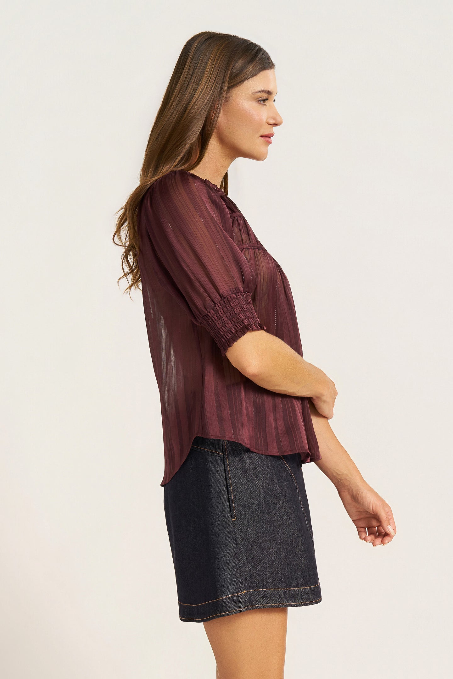 INDIE SHIRRED FRONT DETAIL TOP - LICORICE