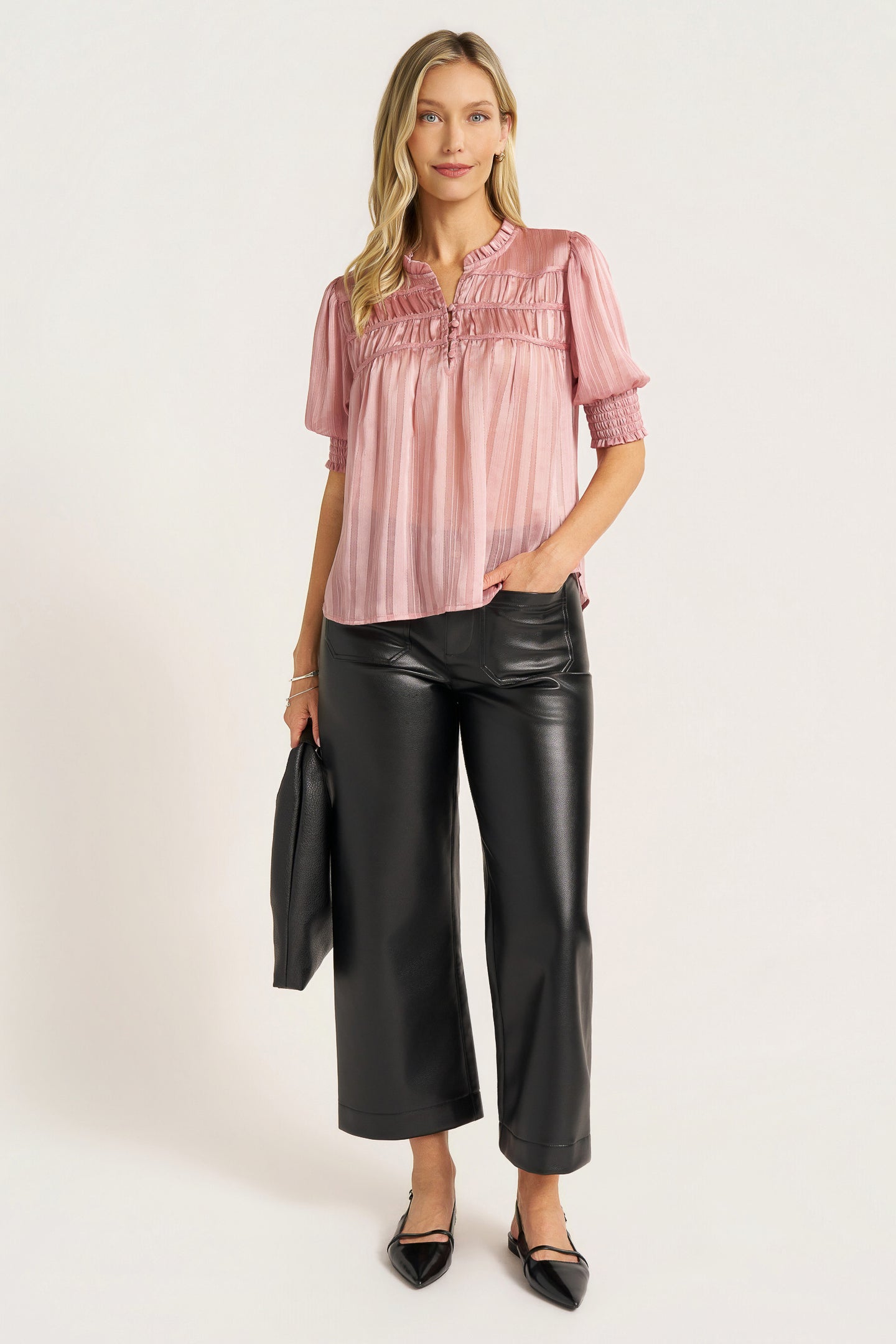 INDIE SHIRRED FRONT DETAIL TOP - ROSE