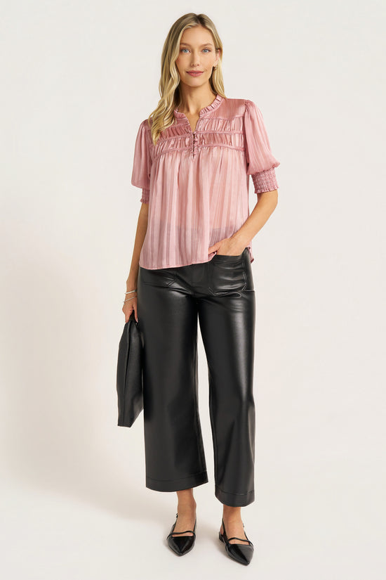 INDIE SHIRRED FRONT DETAIL TOP - ROSE